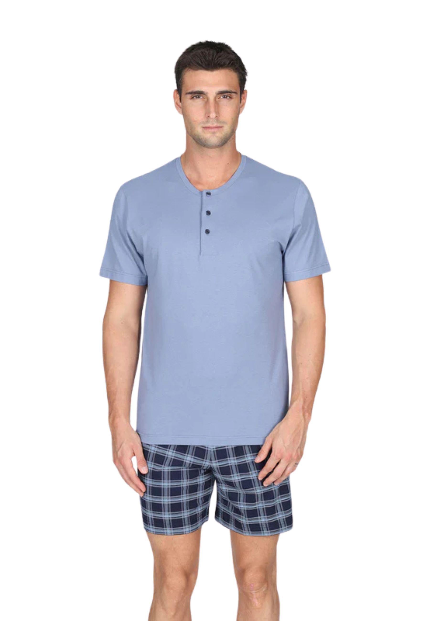 Pigiama corto, disegno scozzese in traspirante jersey di puro cotone s/z
