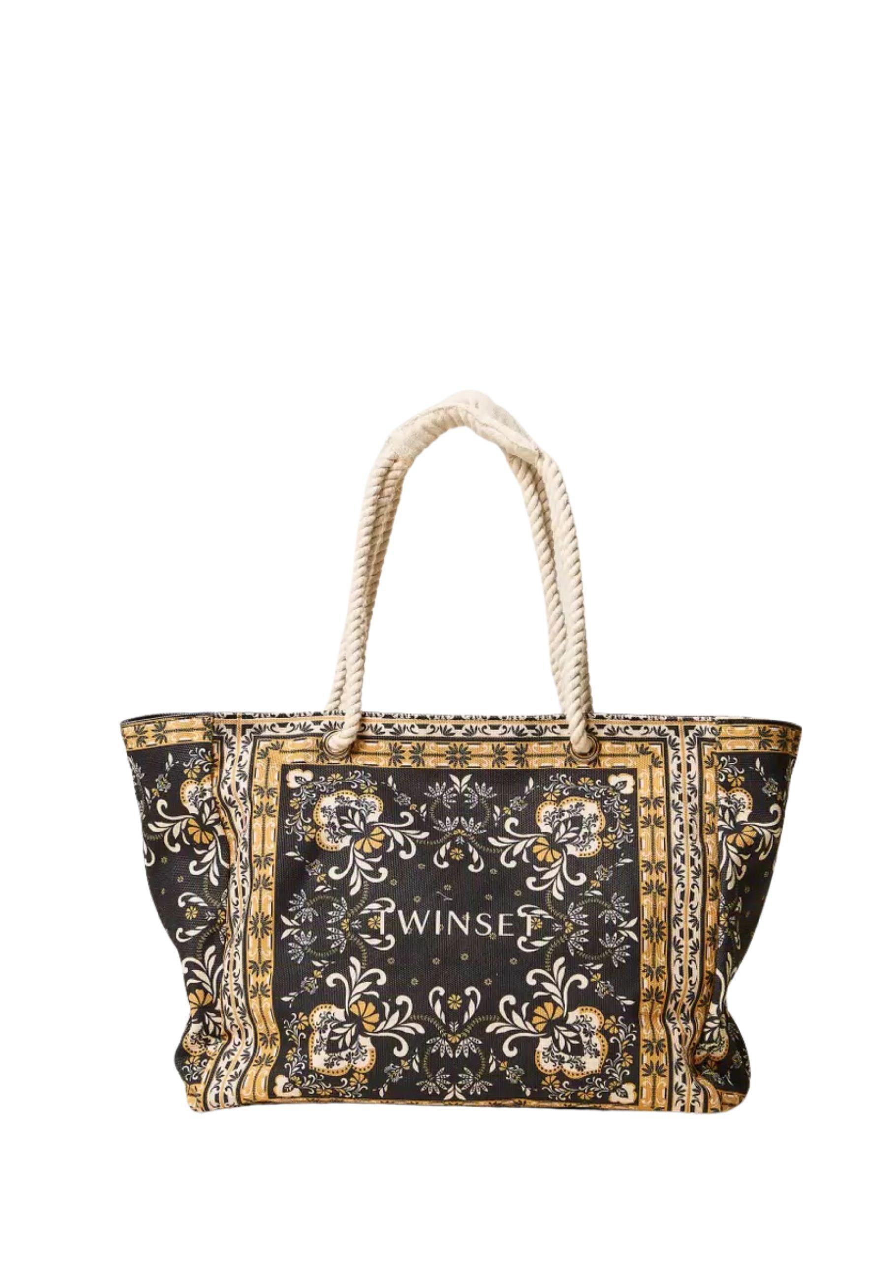 Borsa Shopper in Canvas con Stampa Foulard