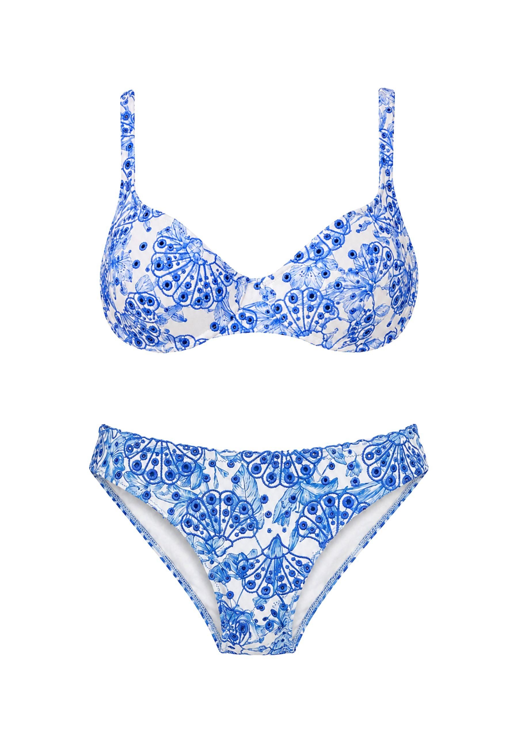Bikini Twinset con Ferretto e Ricamo Sangallo Toile de Jouy