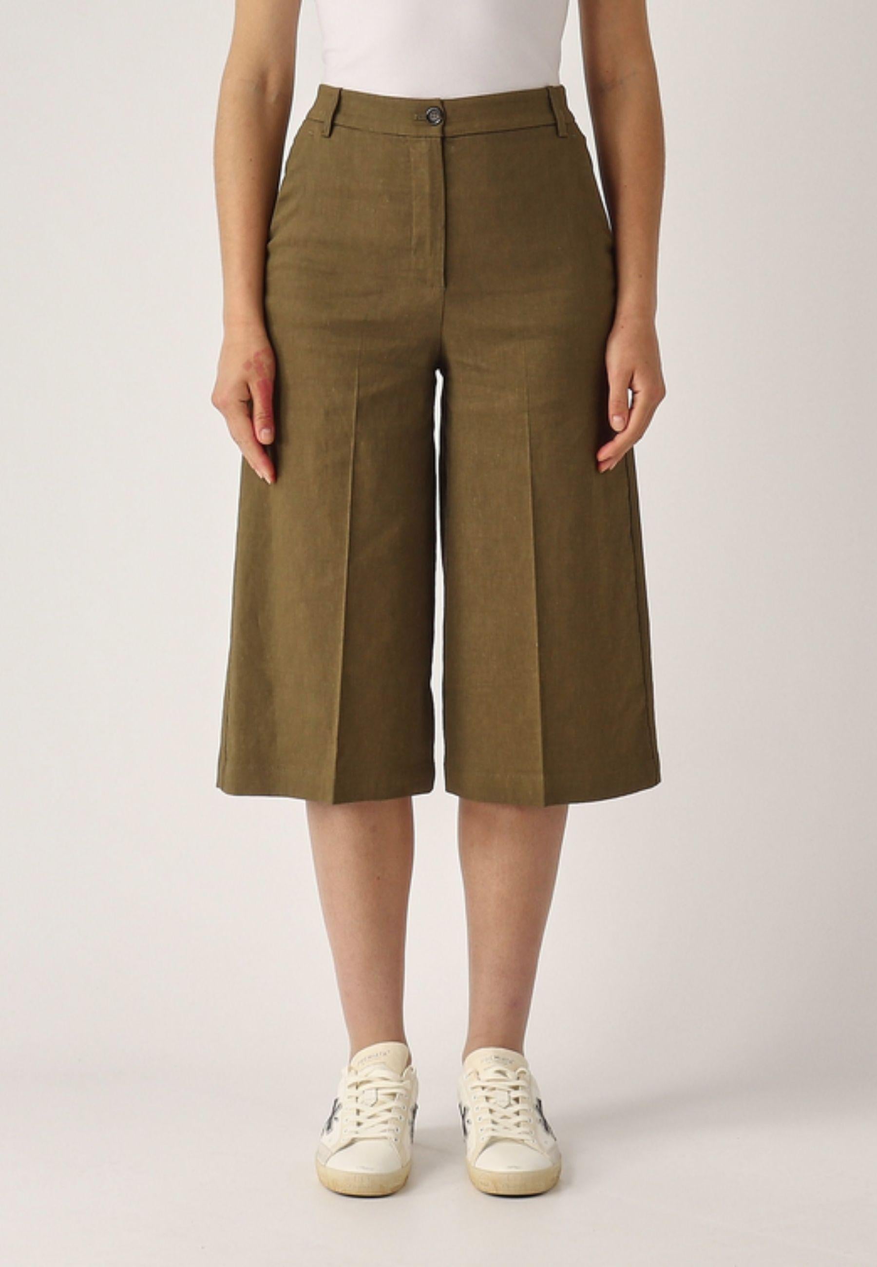 PINKO - Bermuda Donna Raccontami in Misto Lino Stretch | Oliva