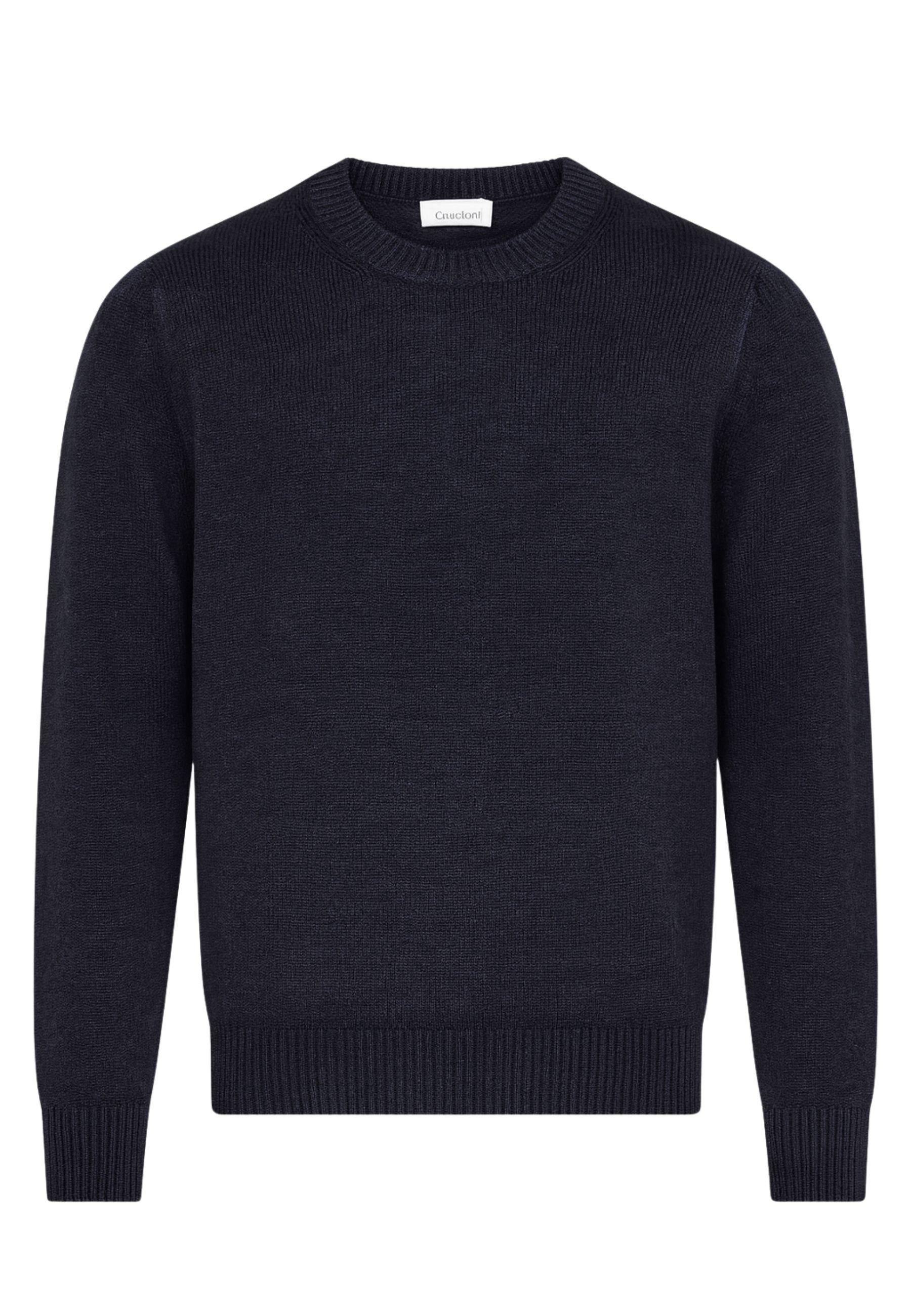 Maglione girocollo Cruciani in lana blu melangiato