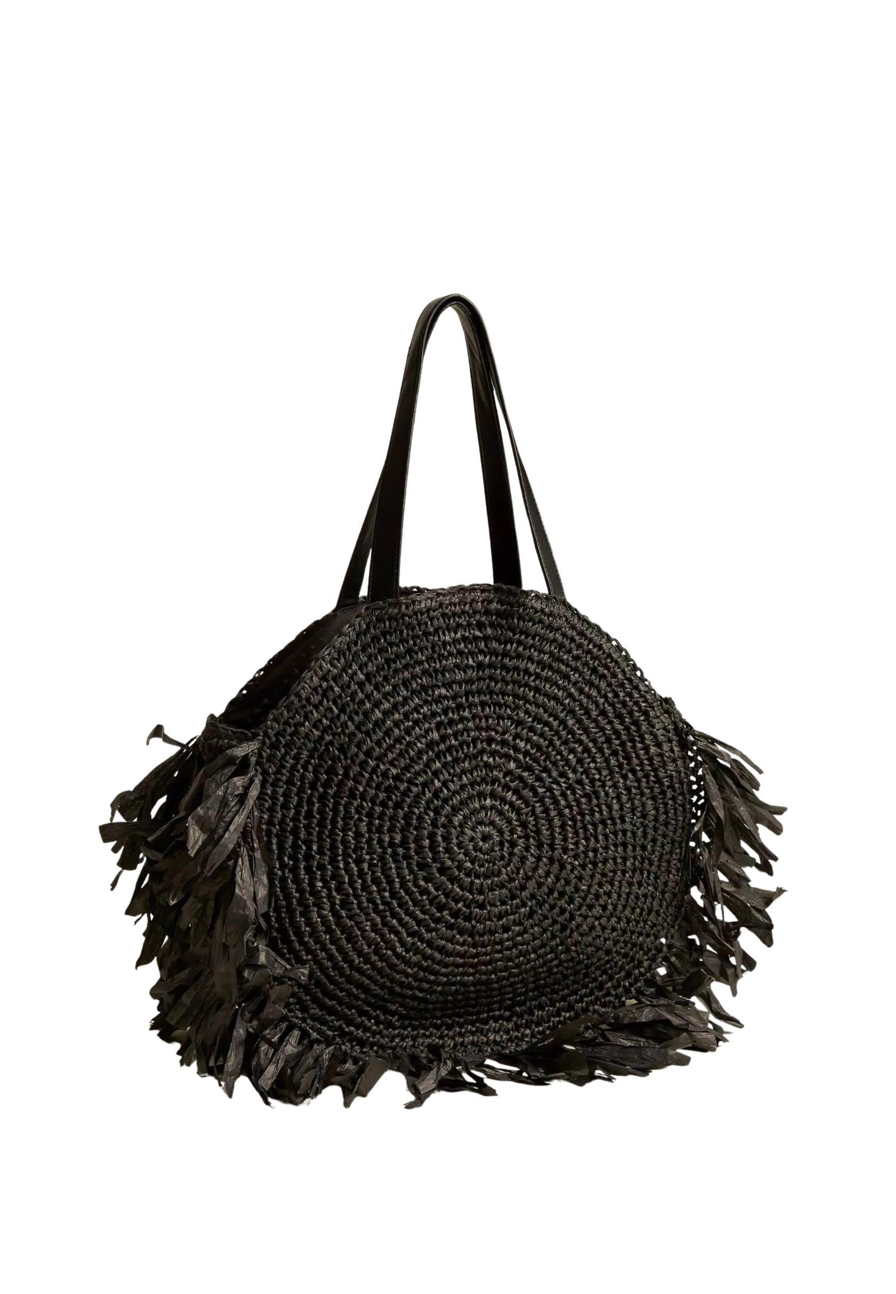 Borsa Shopper Tonda Twinset in Rafia con Frange