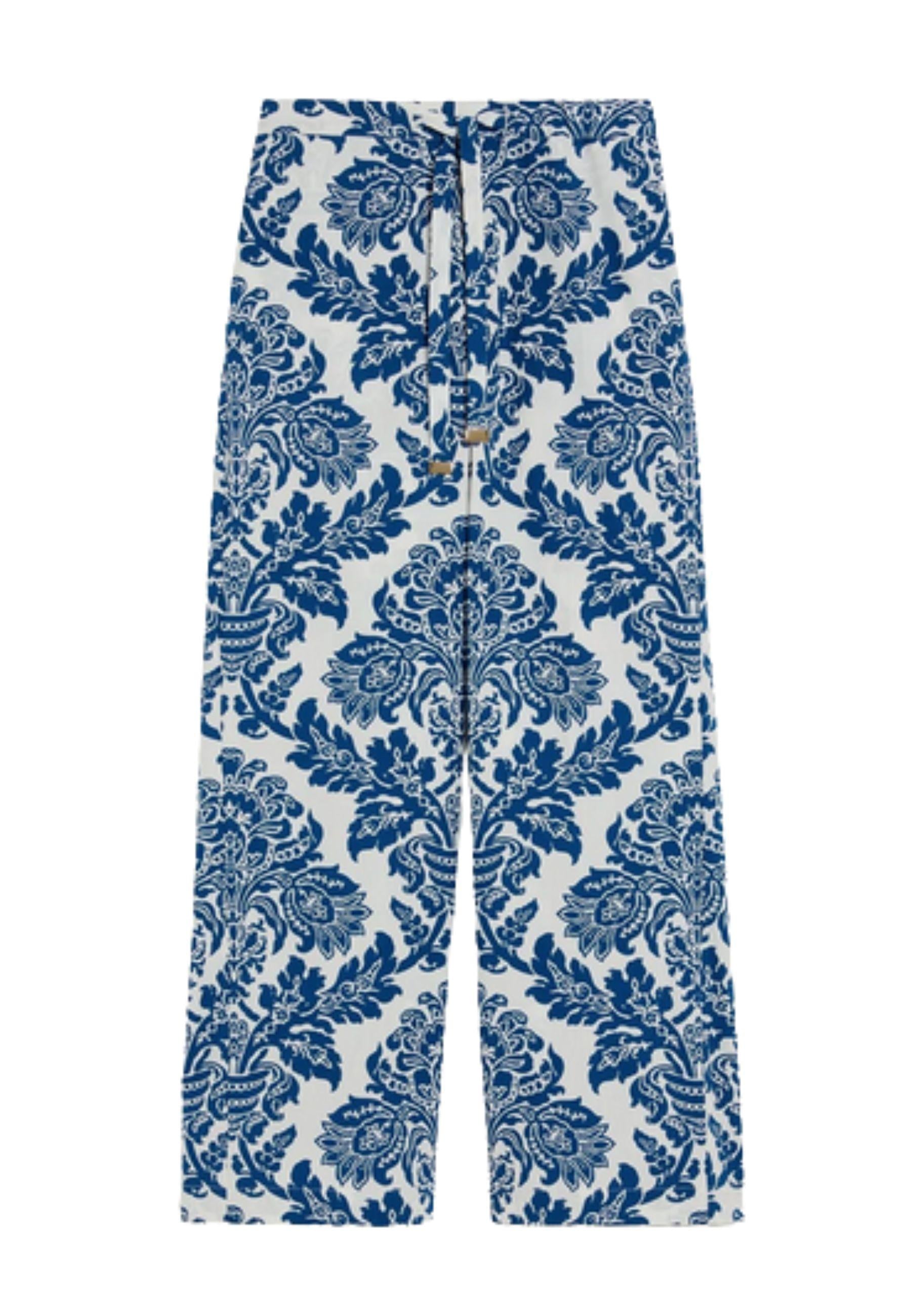Pantalone Merano in Cotone Fantasia Bluette