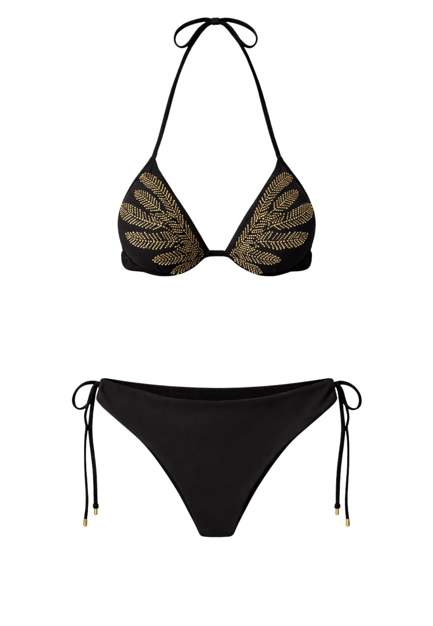 Push-up da bagno con ricamo e slip con coulisse - Coppa C