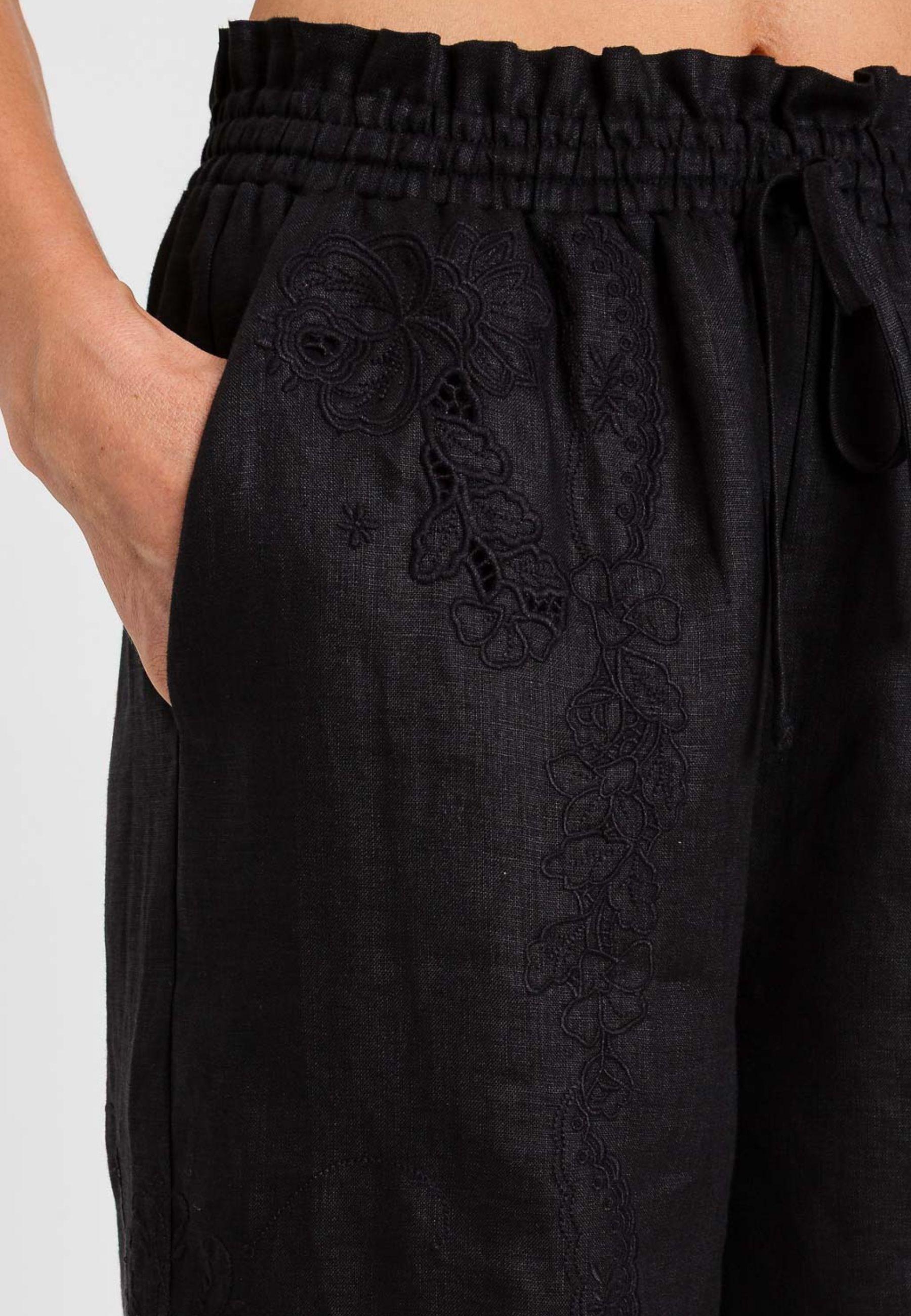 Pantaloni joggers in lino e sangallo