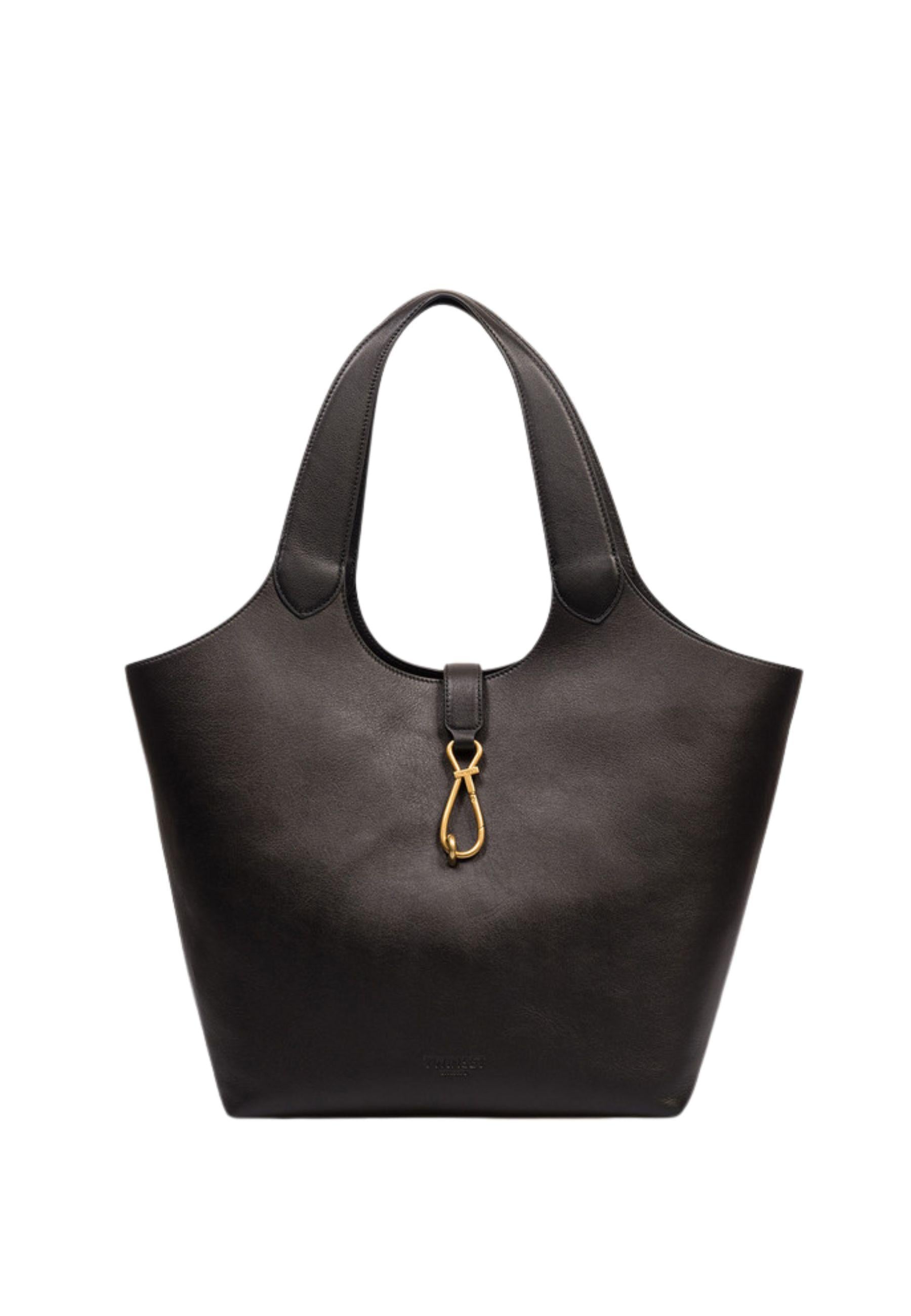 Borsa Tote Grande in Vera Pelle con Chiusura a Moschettone