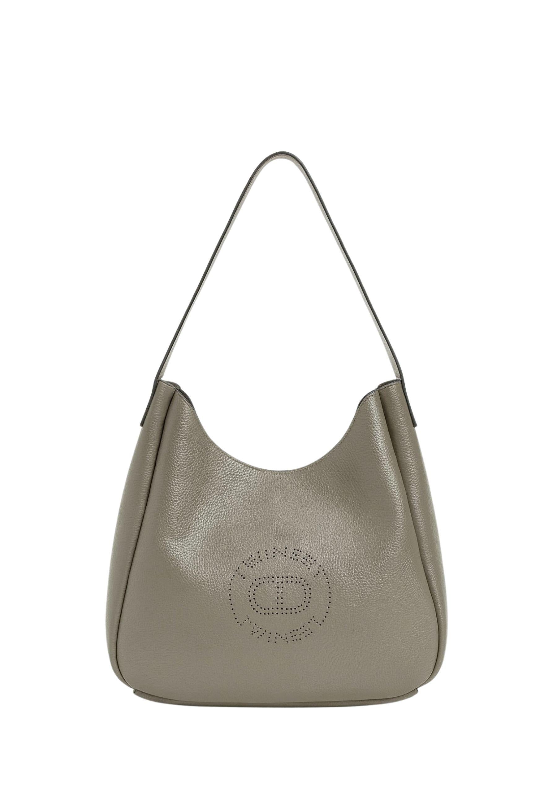 Borsa hobo in pelle martellata con logo Twinset