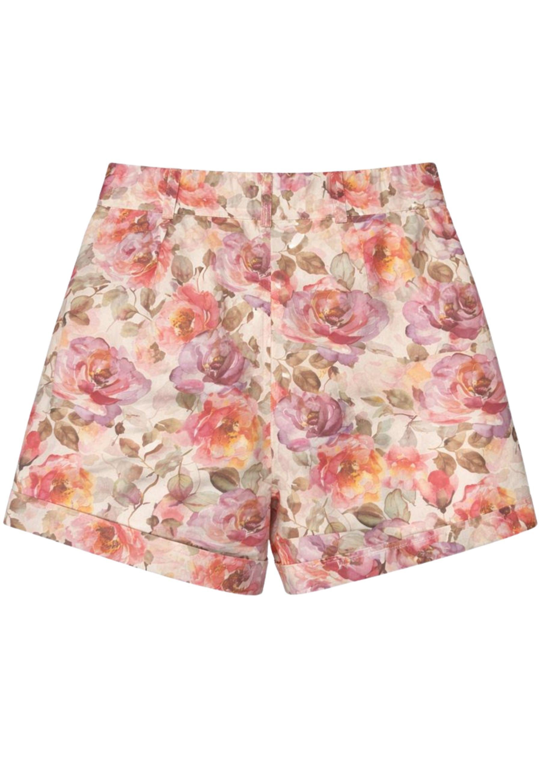 Shorts floreali in cotone stretch a vita regolare