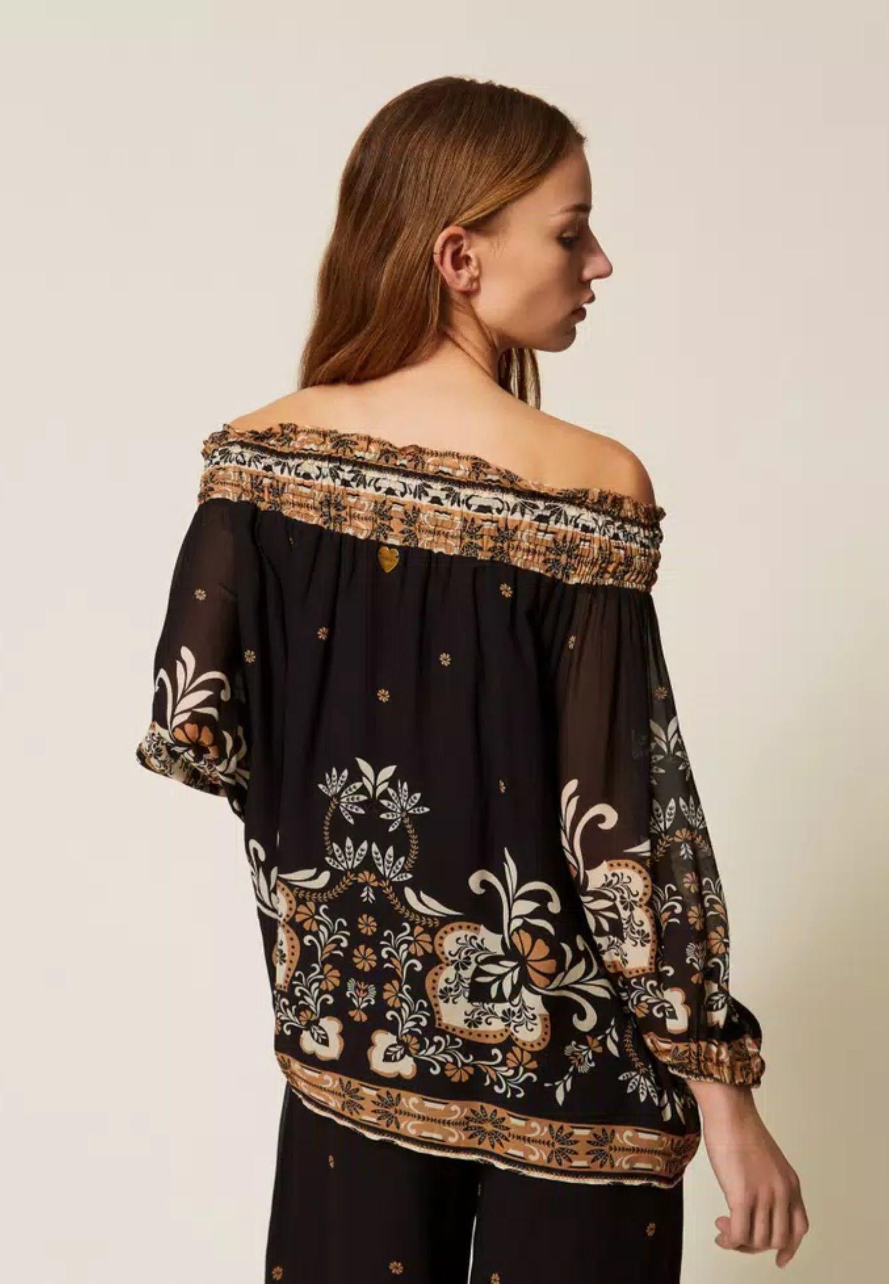 Blusa Twinset in georgette di viscosa con stampa foulard