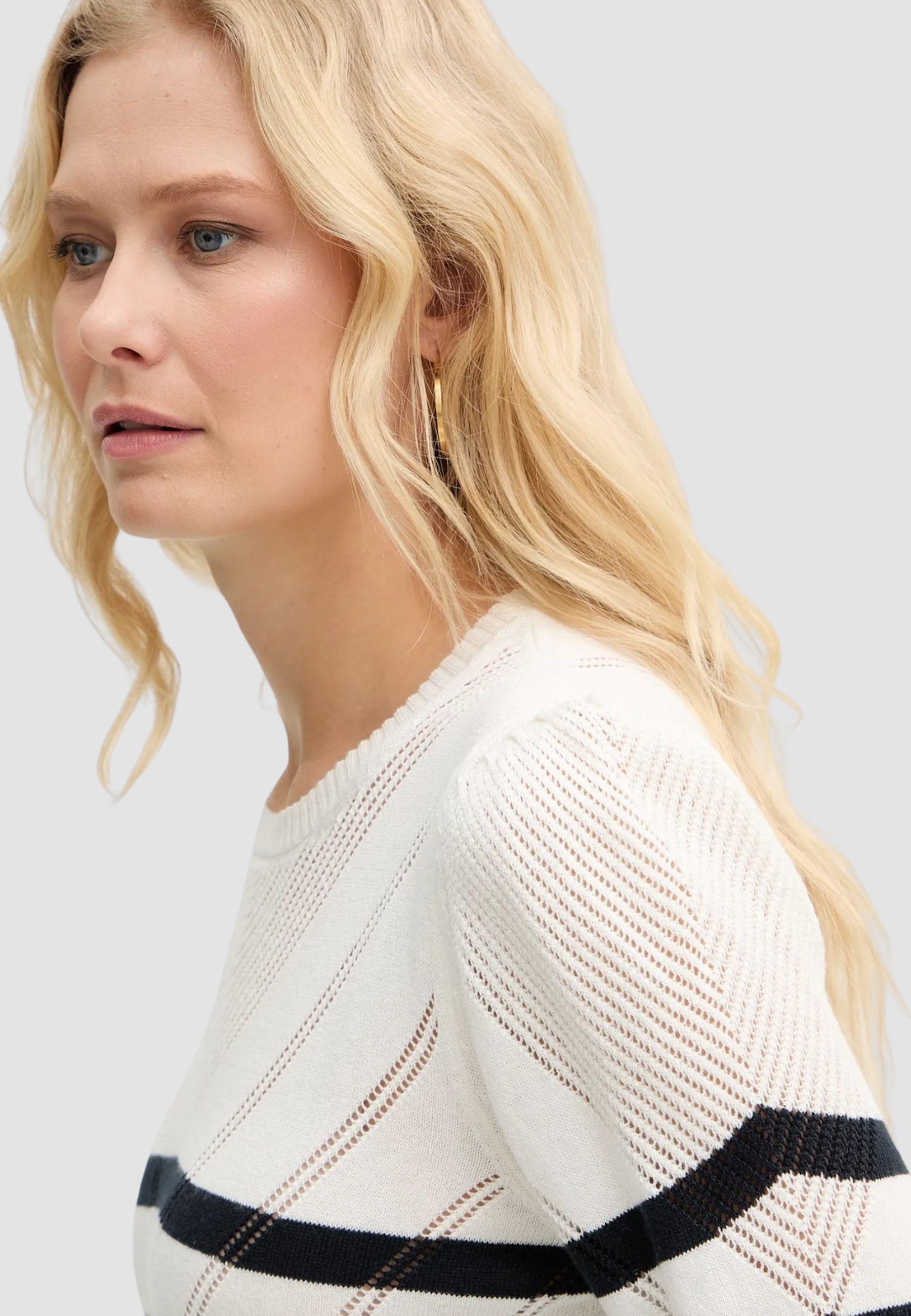 Maglia girocollo a righe in cotone e cashmere