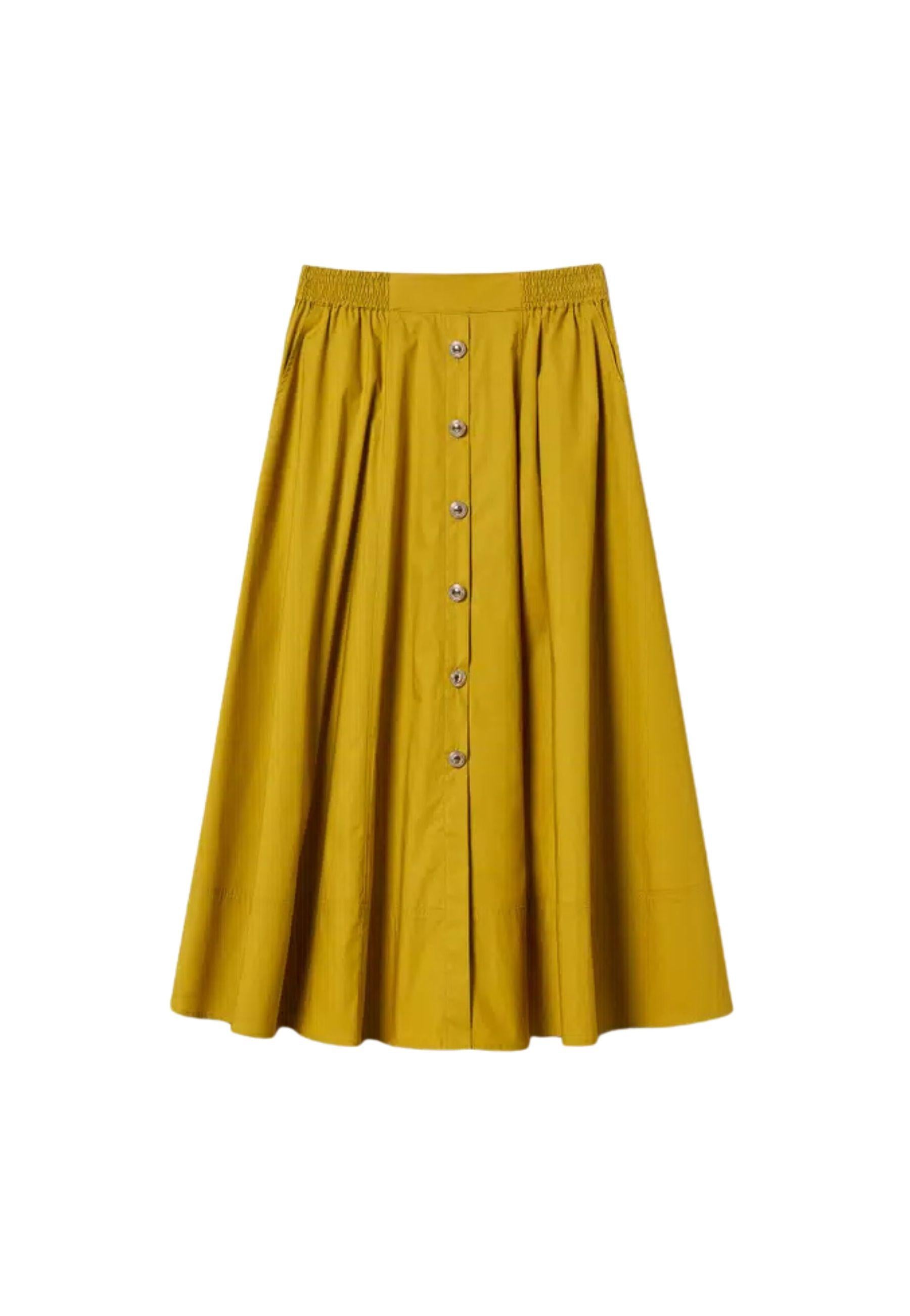 Gonna lunga in popeline di cotone stretch con bottoni