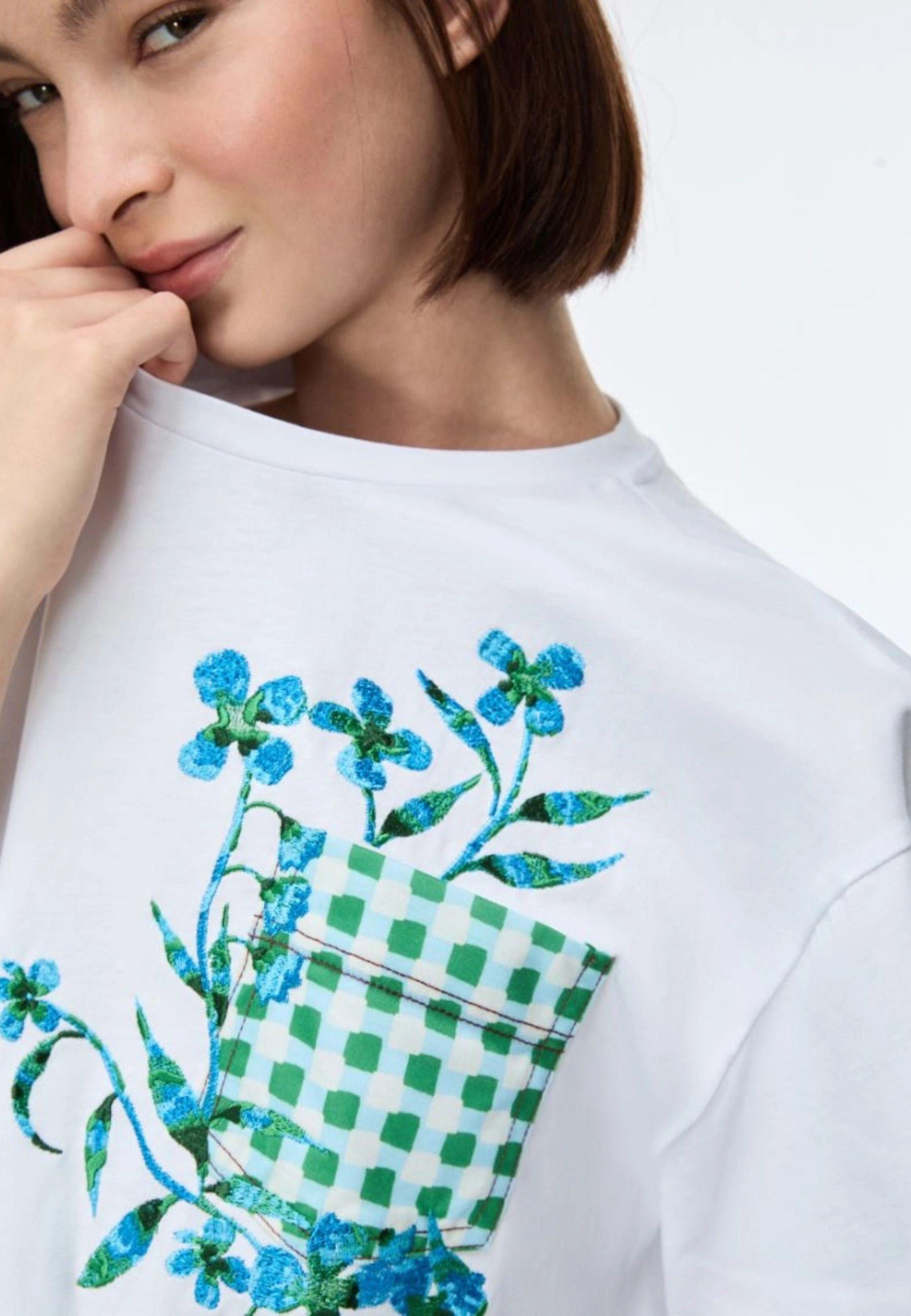 iBlues - T-shirt cropped in jersey di cotone con stampa e ricamo