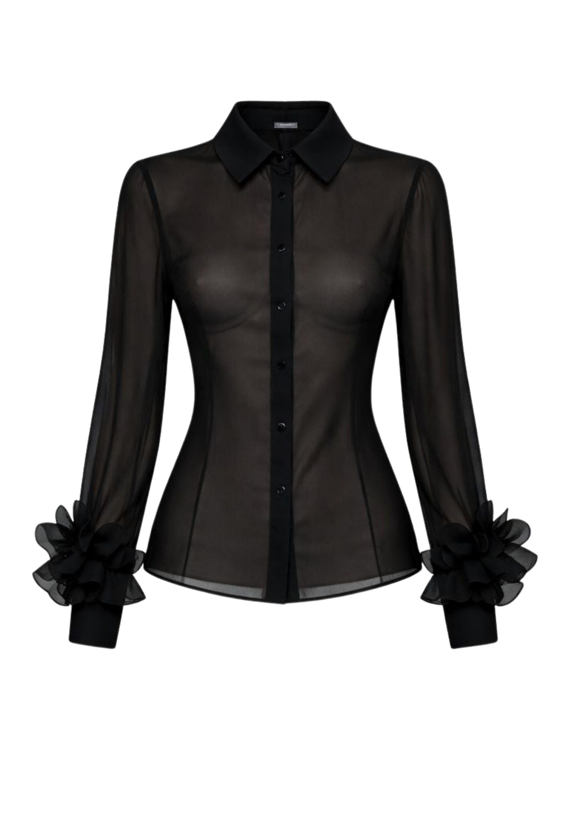 Camicia semitrasparente con dettaglio fiori sui polsi