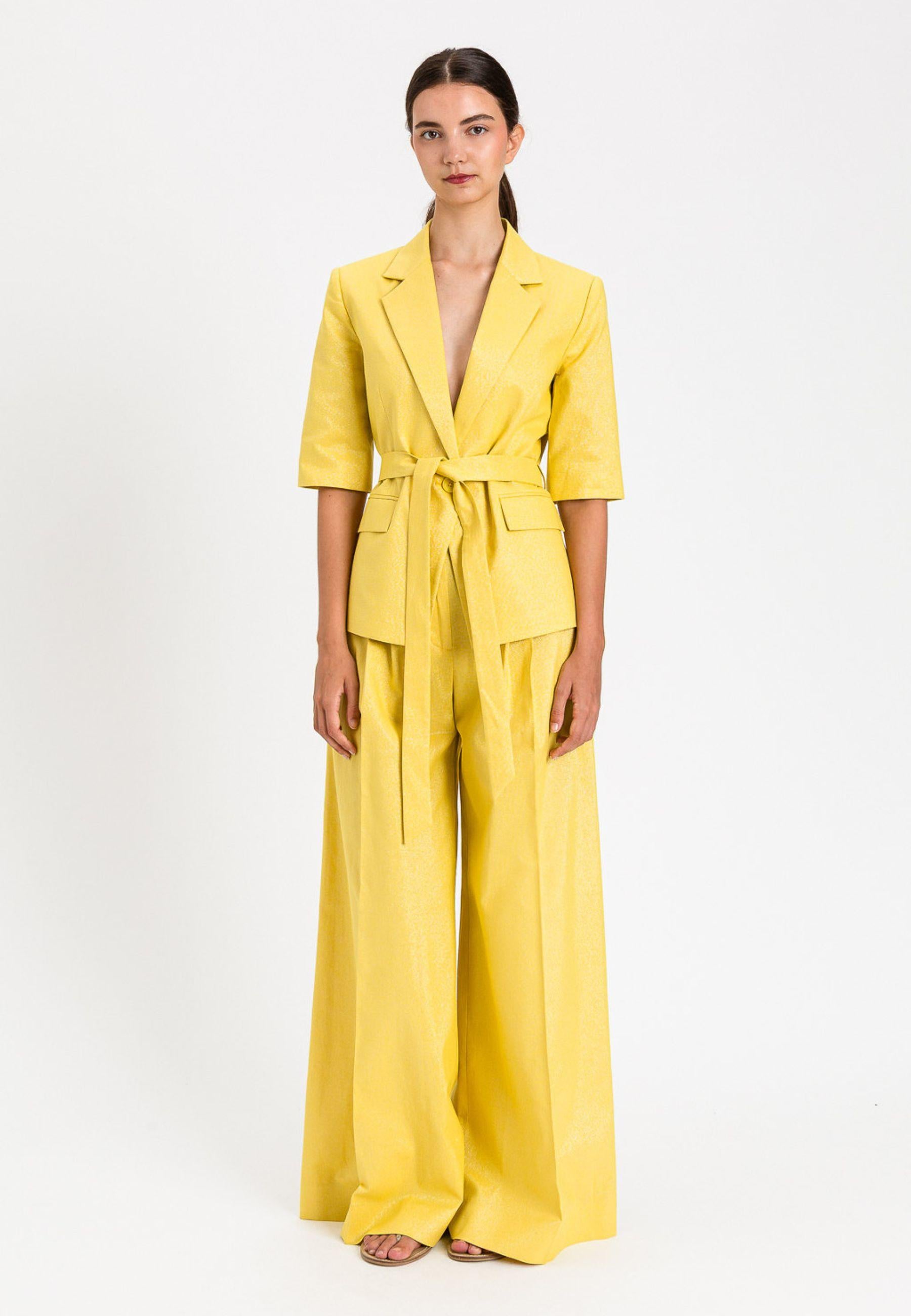 Twinset Pantaloni Palazzo in Cotone e Lino con Lurex - Giallo
