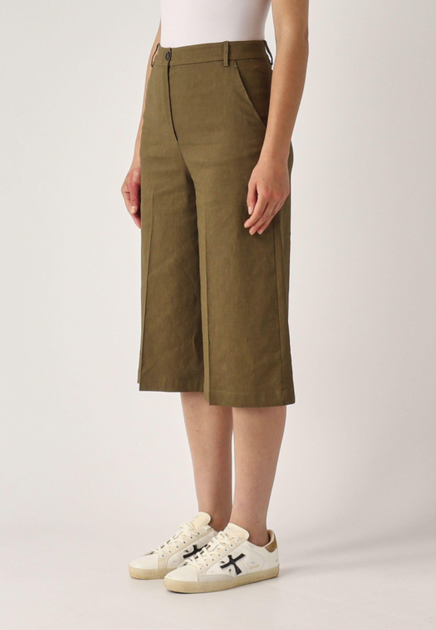 PINKO - Bermuda Donna Raccontami in Misto Lino Stretch | Oliva