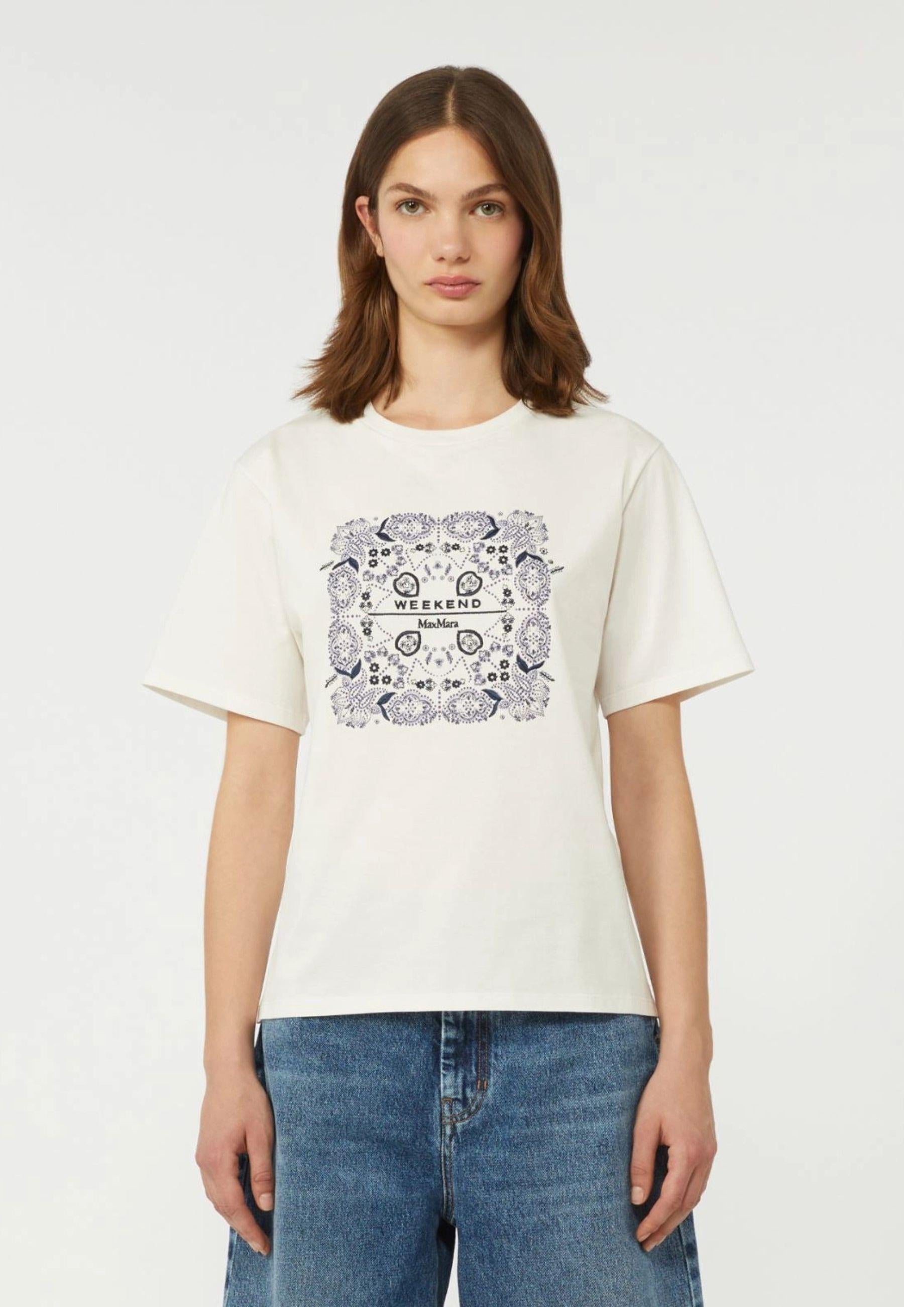 T-shirt in Cotone con Stampa e Ricami