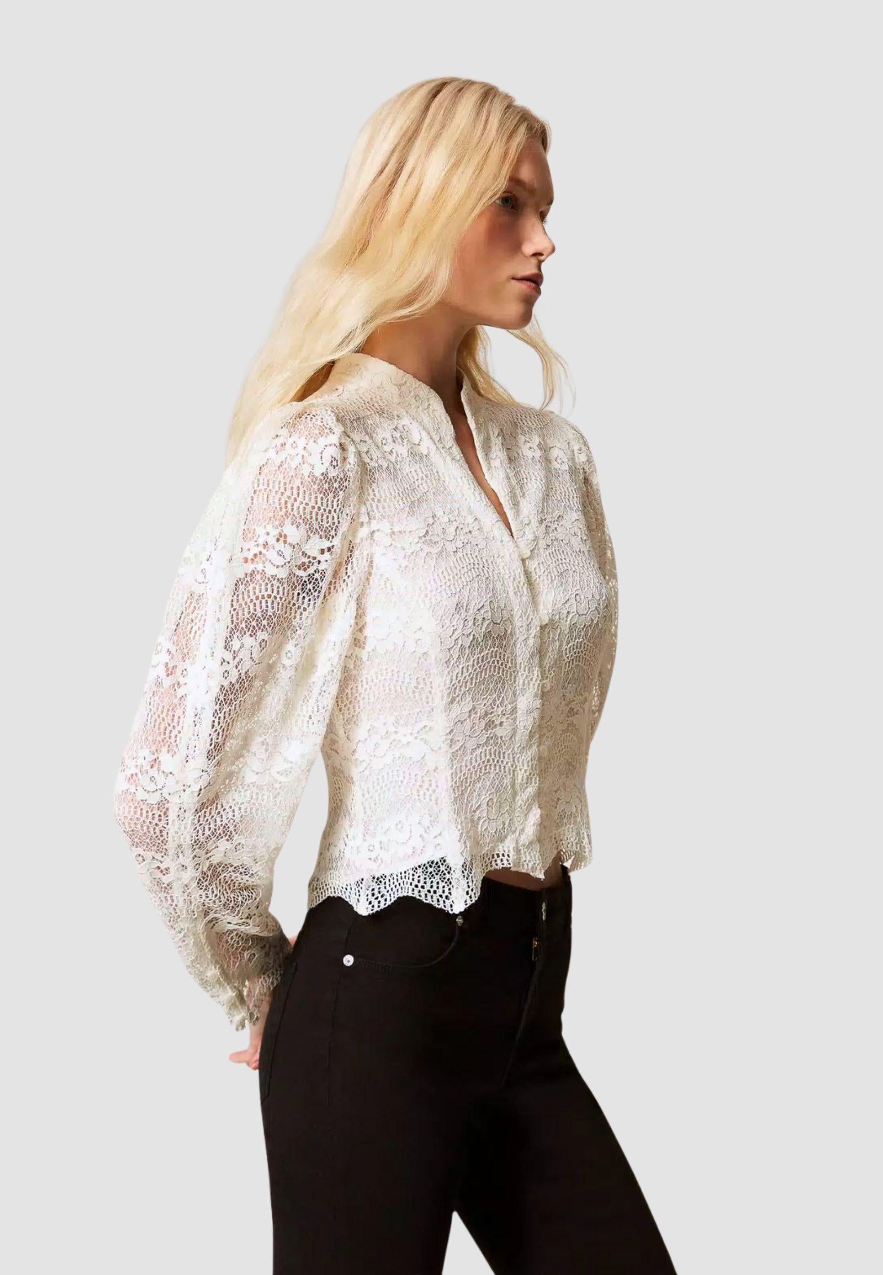 Camicia Twinset in viscosa con inserti in pizzo