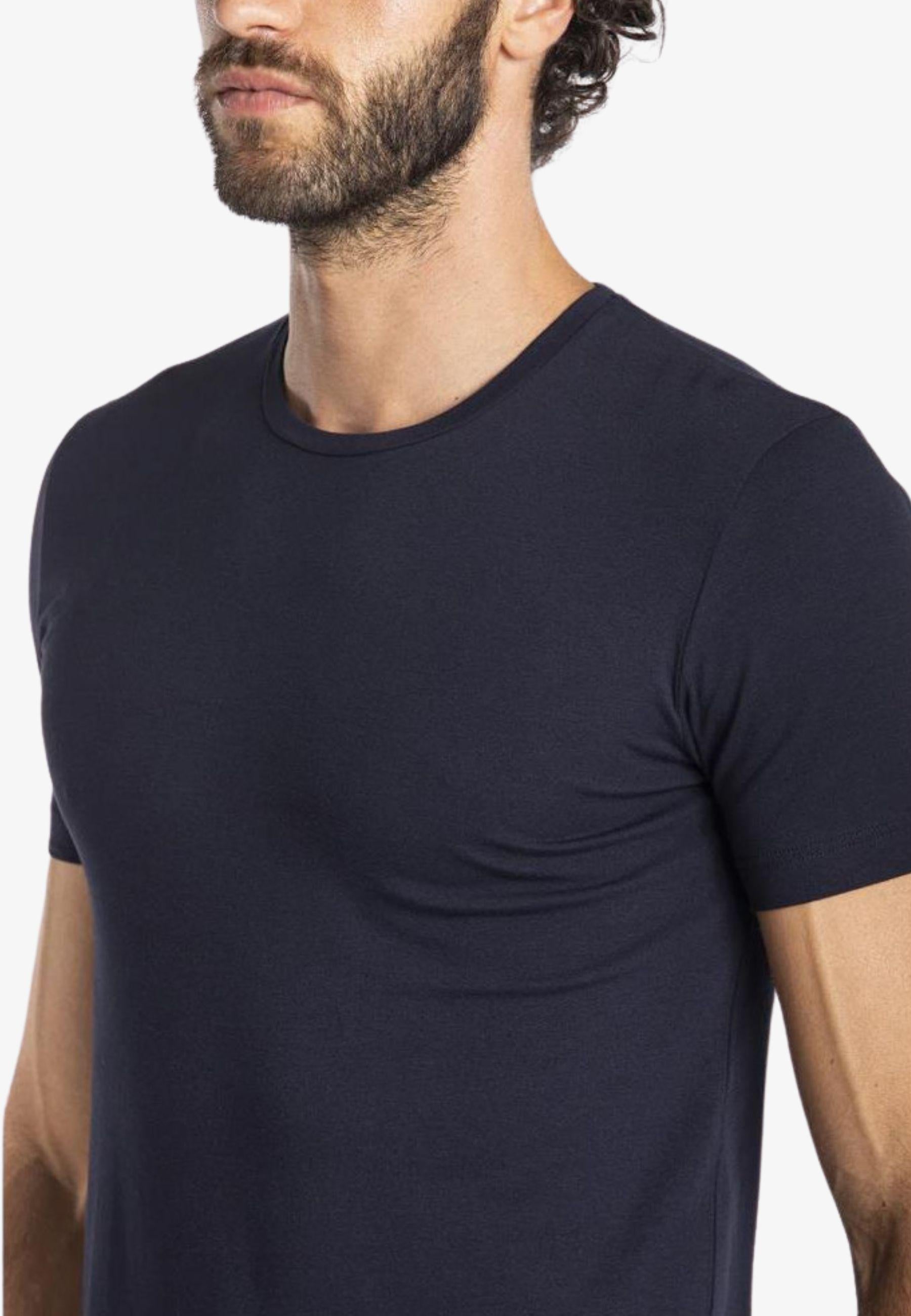 Maglietta blu in jersey di cotone elasticizzato