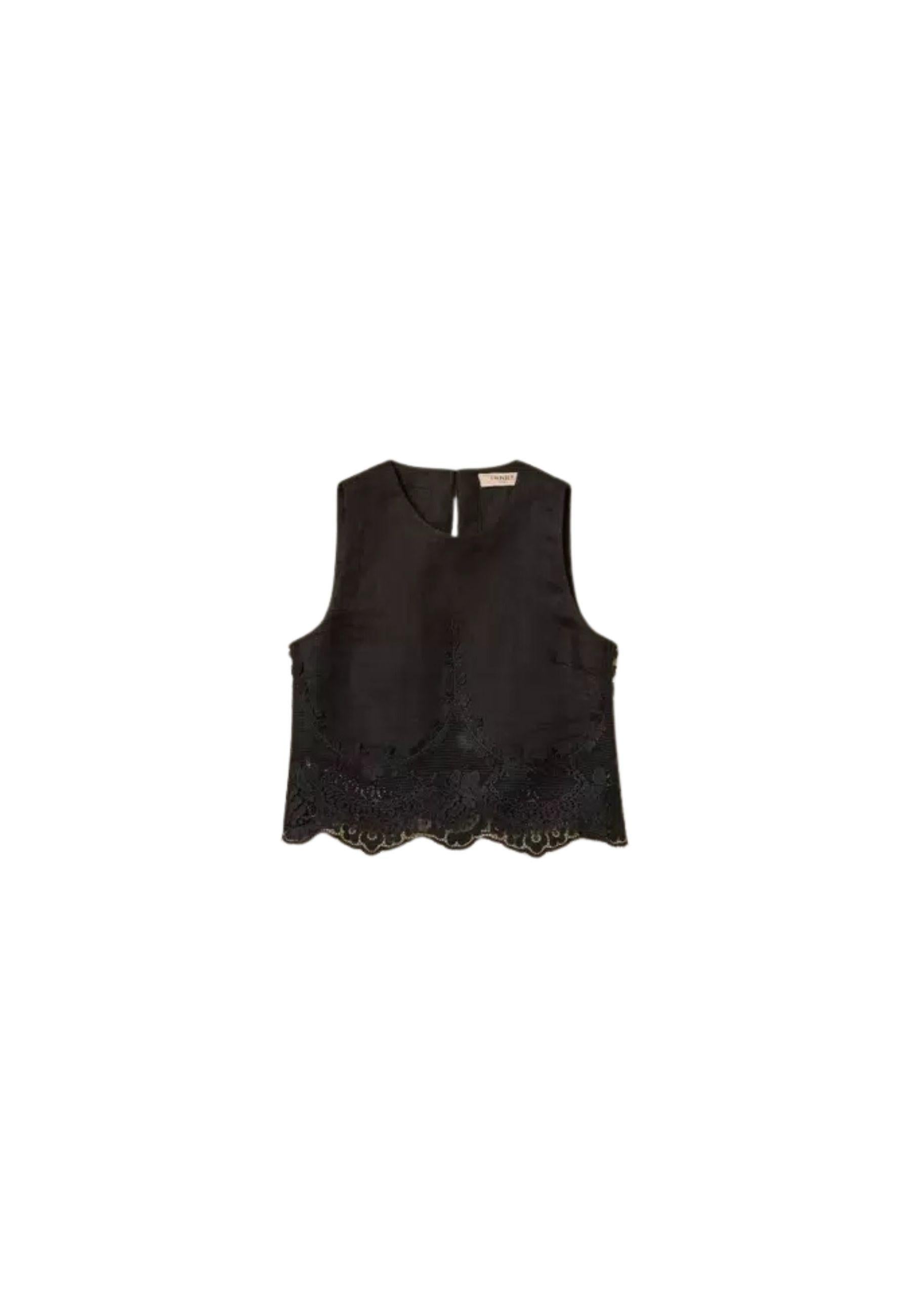 Twinset - Top in lino con pizzo intarsiato