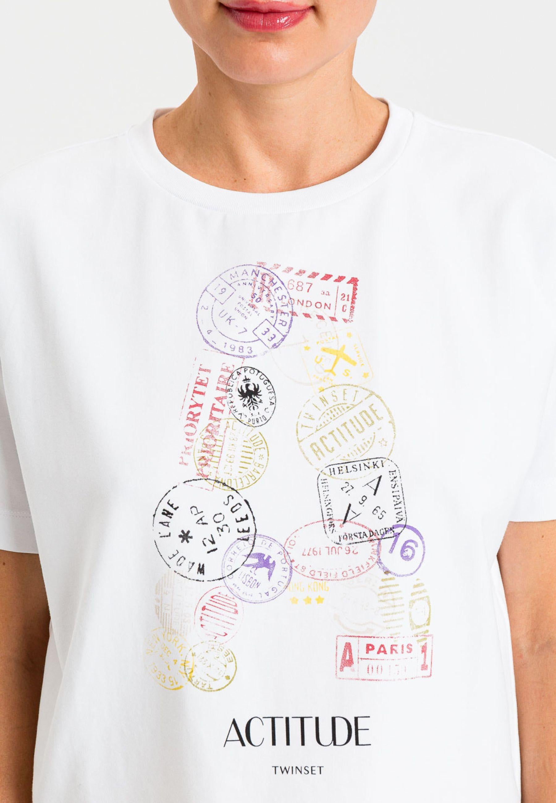 Twinset Actitude T-shirt con Stampa Passport - Bianco