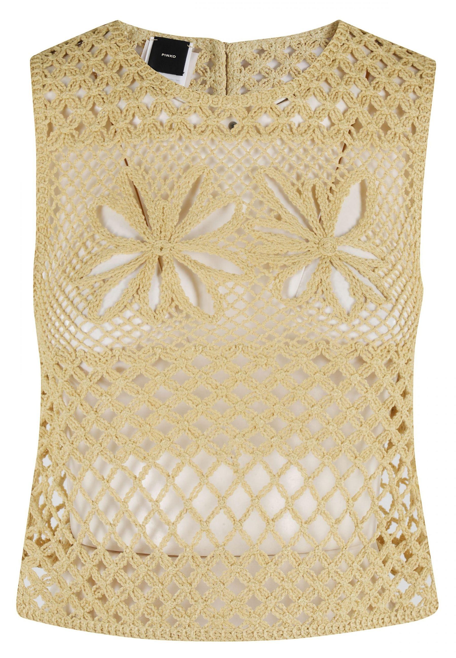 Top smanicato in crochet traforato con motivo floreale
