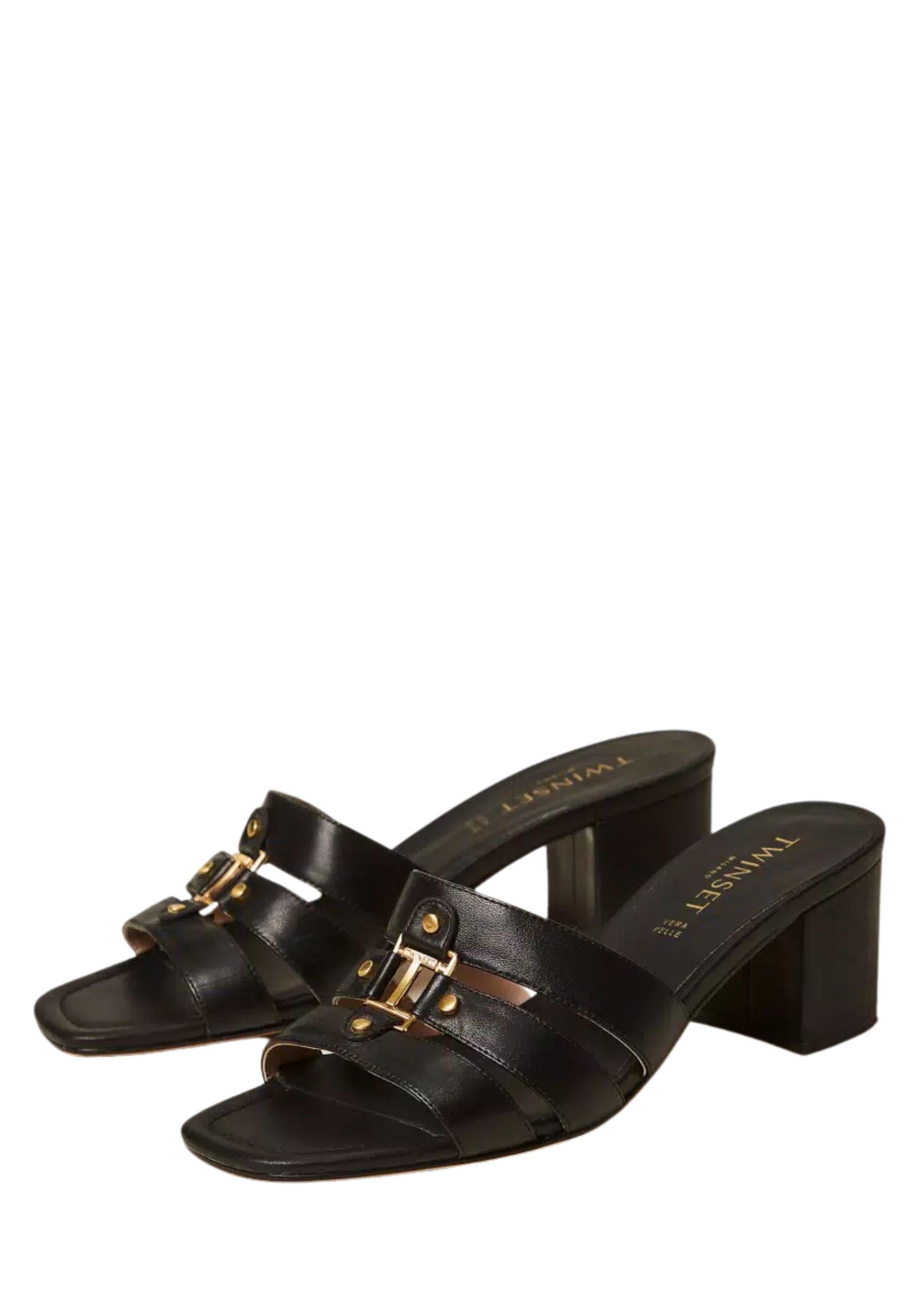 Sandali mules in pelle con logo