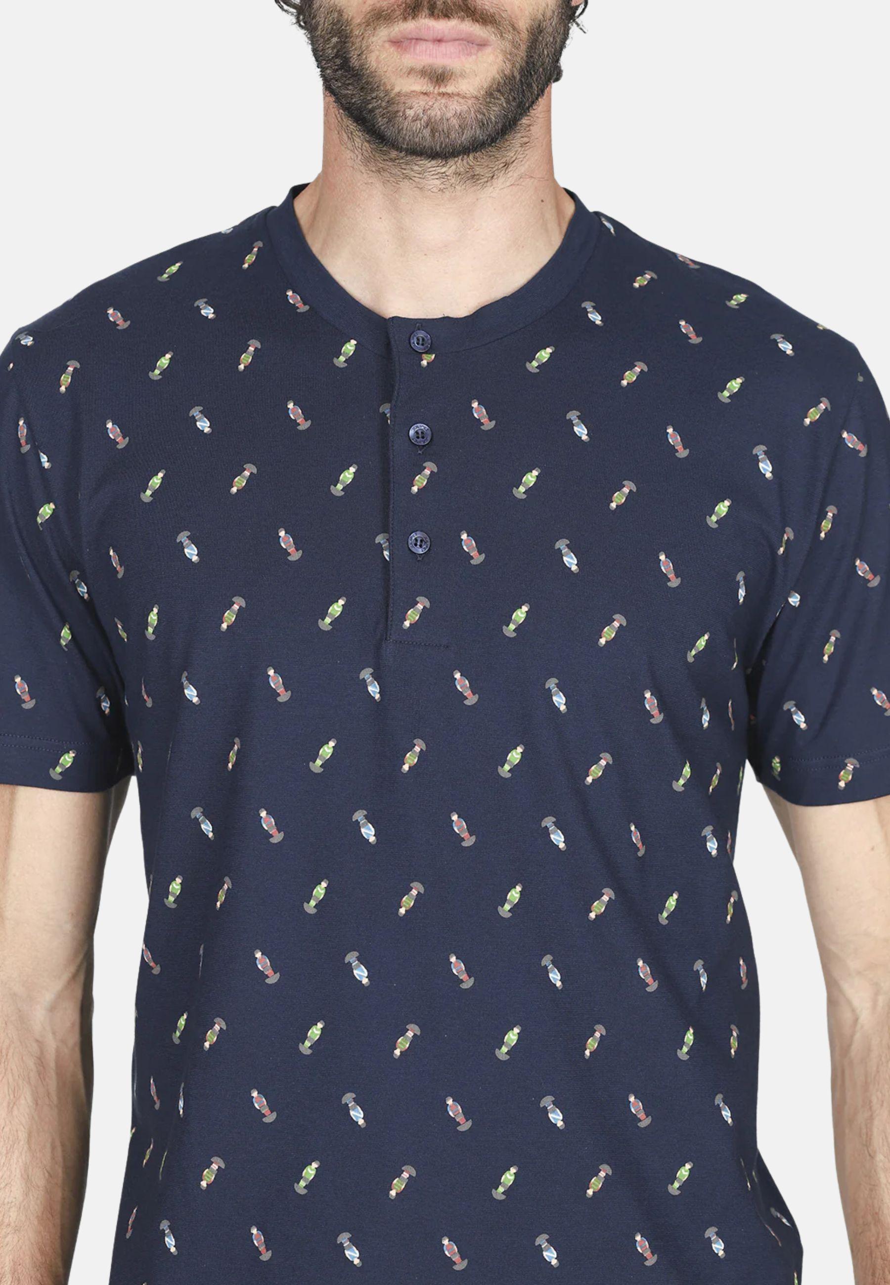 Pigiama Corto Uomo in Cotone Jersey Serafino Fantasia Blu
