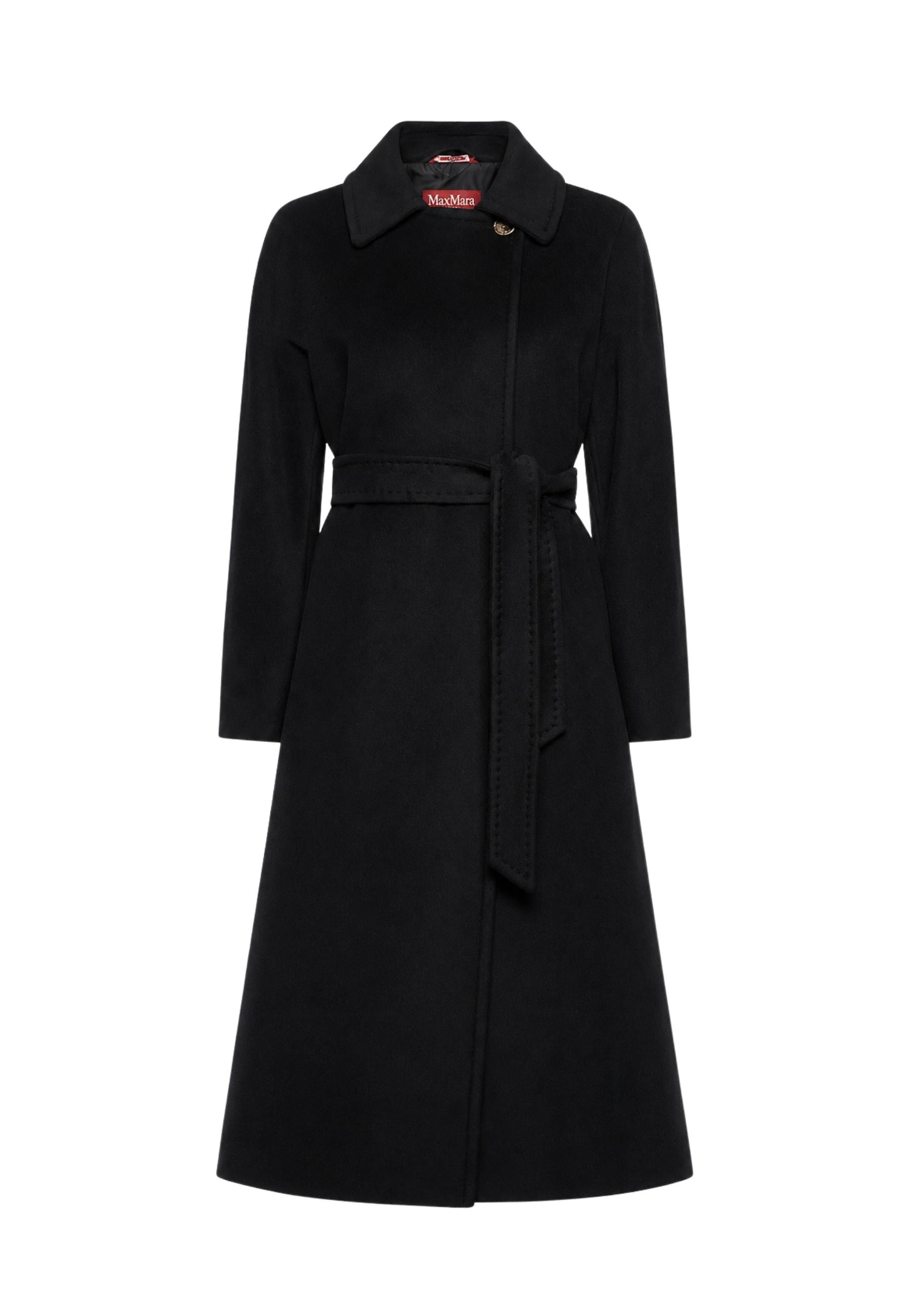 Max Mara Studio - Cappotto lungo in panno di castoro di pura lana vergine con cintura