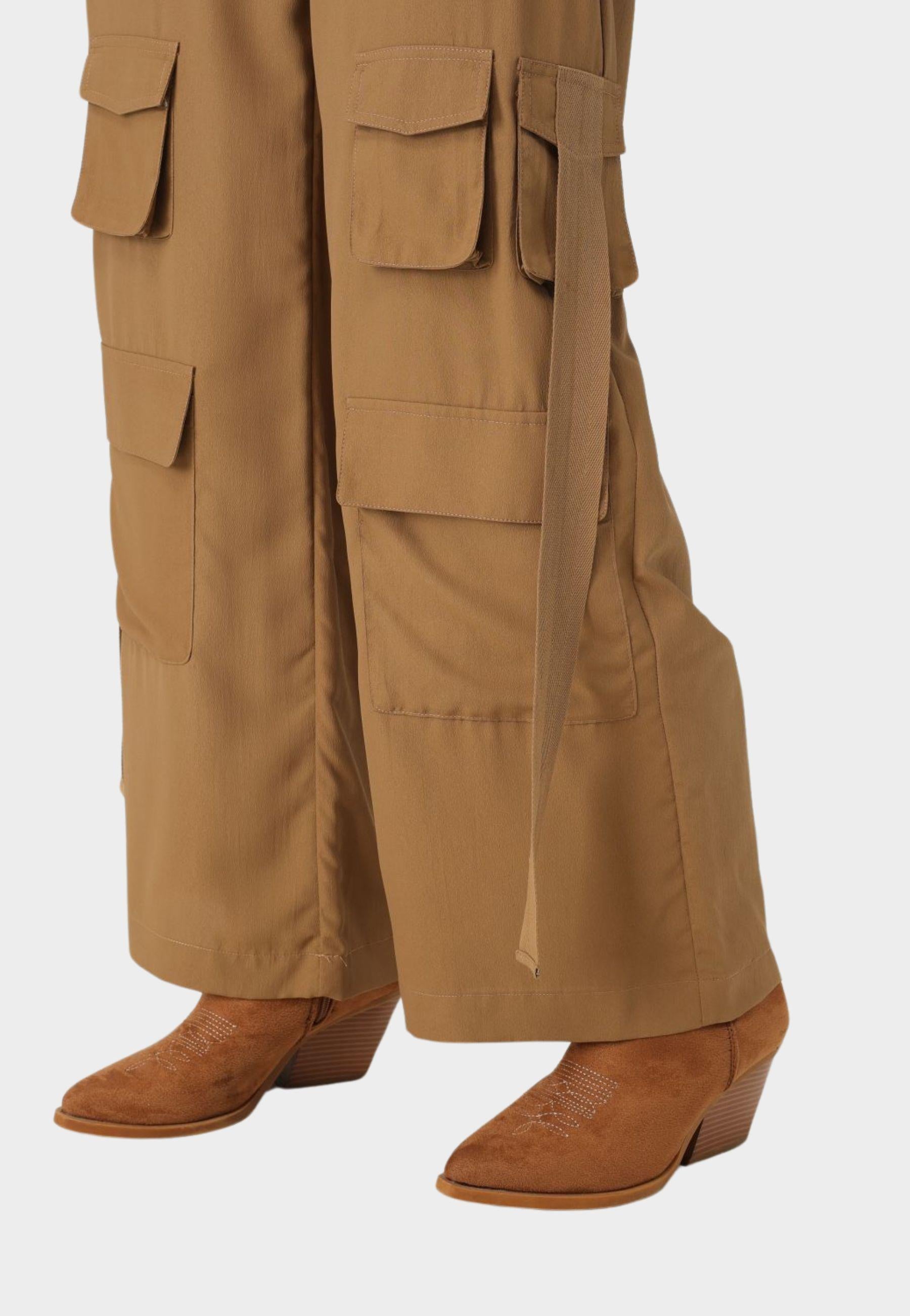 Pantaloni cargo in crêpe de Chine