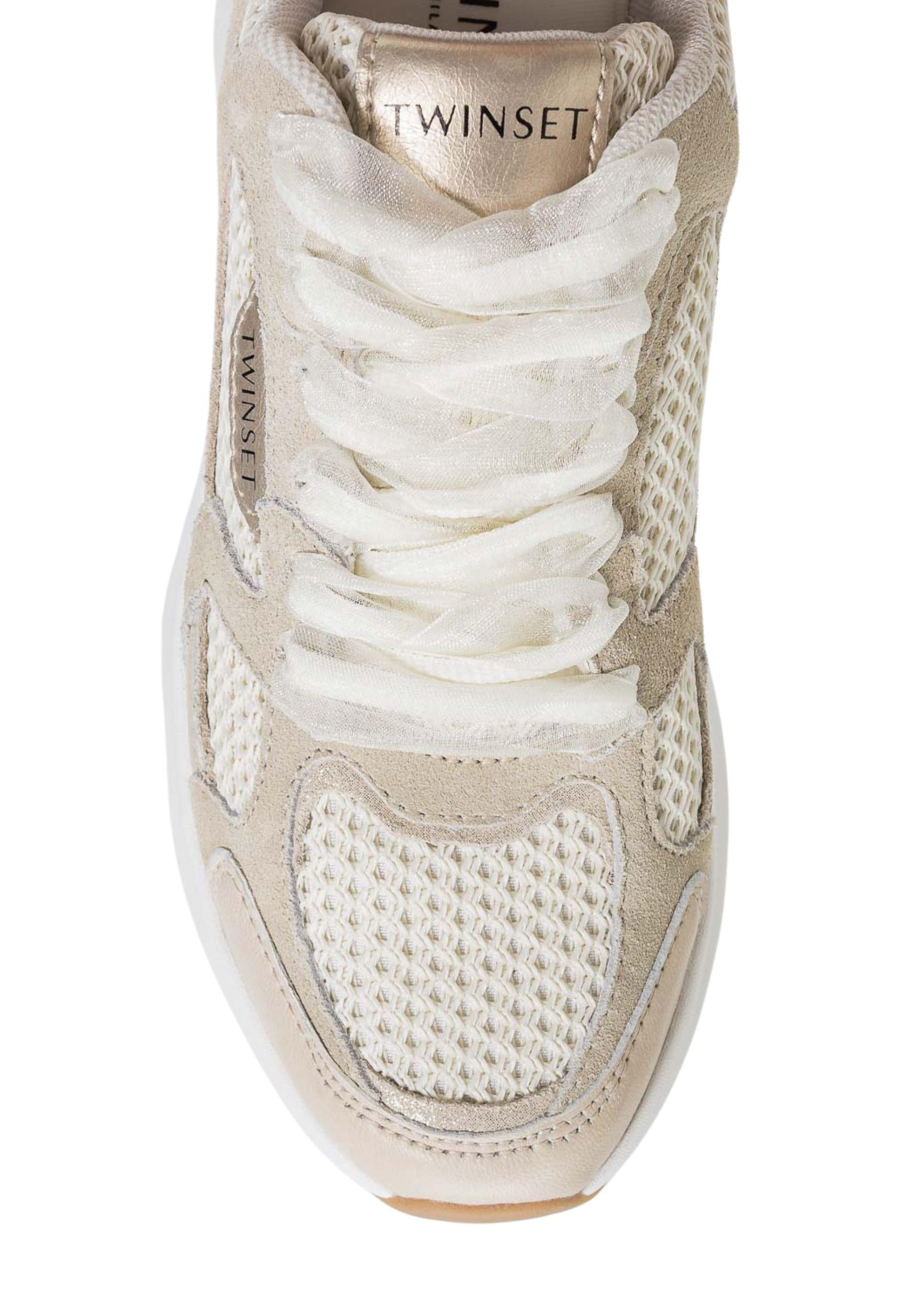 Sneakers platform in pelle e mesh