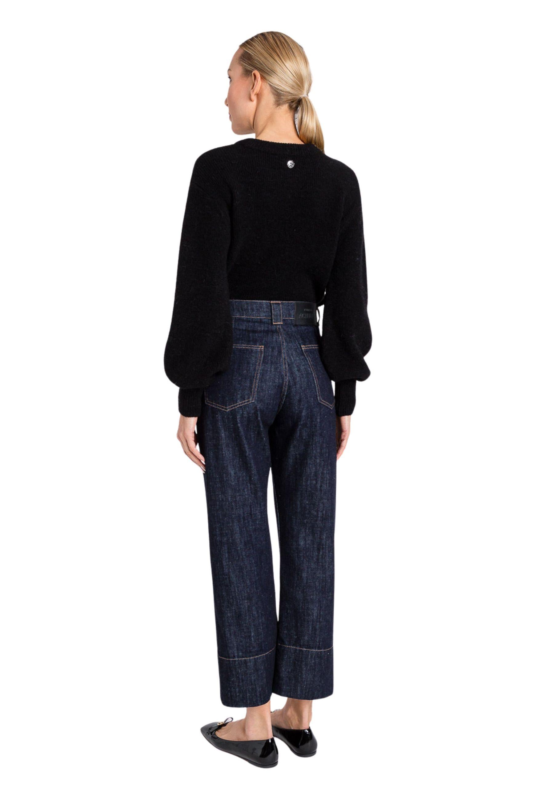 Twinset Jeans cropped a gamba dritta in denim scuro