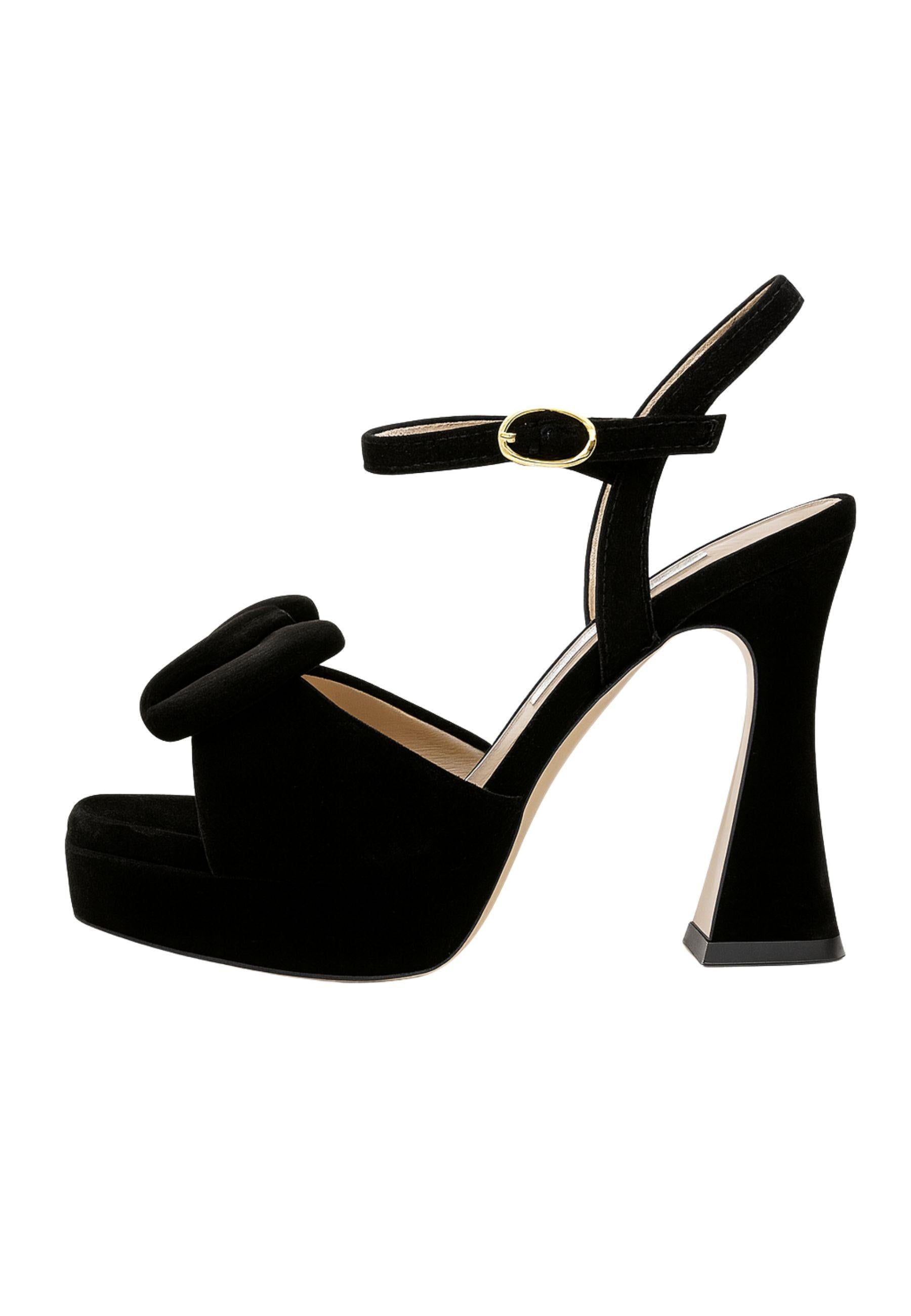 Francesco Sacco - Sandalo in Velluto Nero con Fiocco e Tacco 10 cm