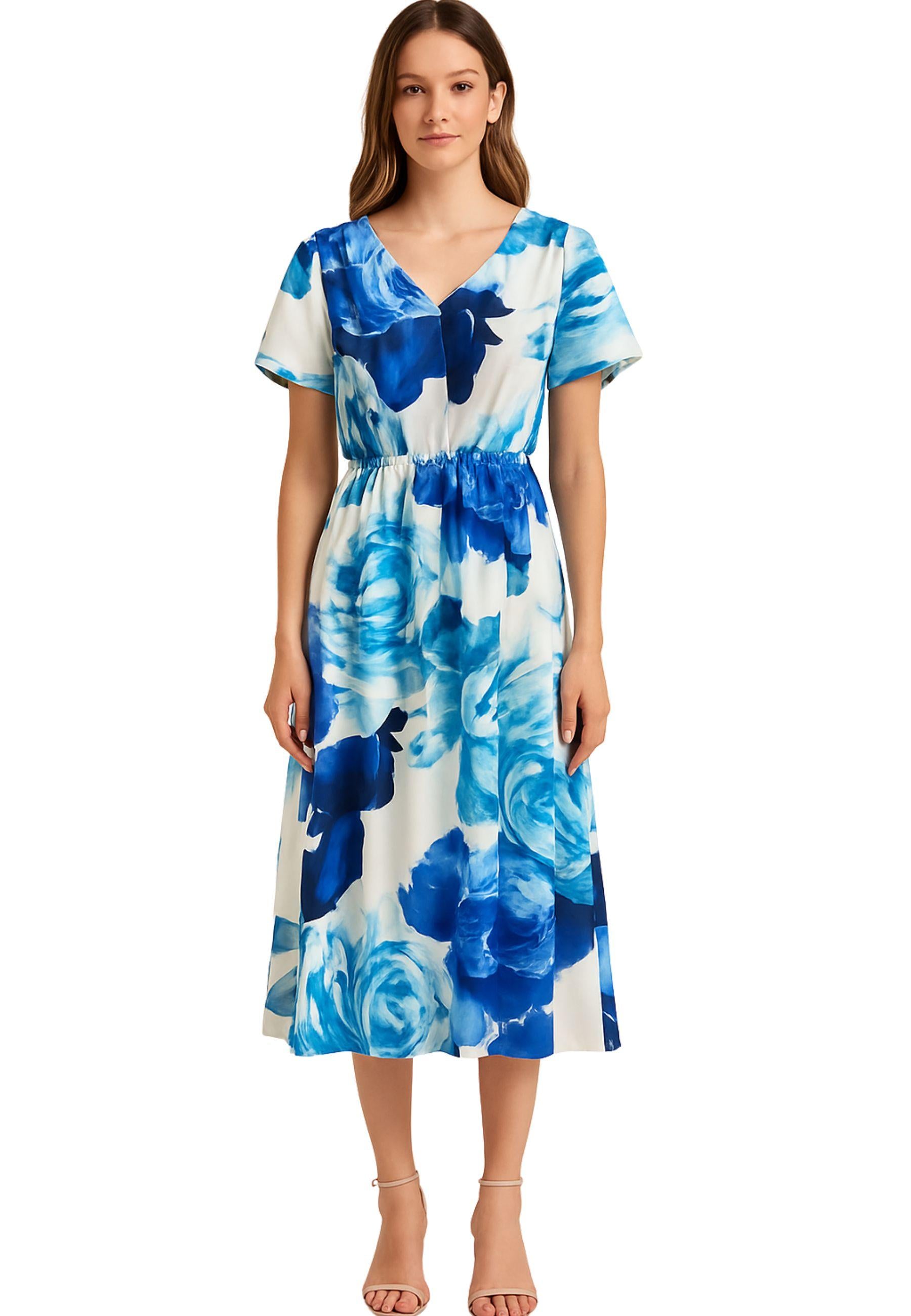 Abito Midi Floreale DonnaG - Stampa Blu Acquarello
