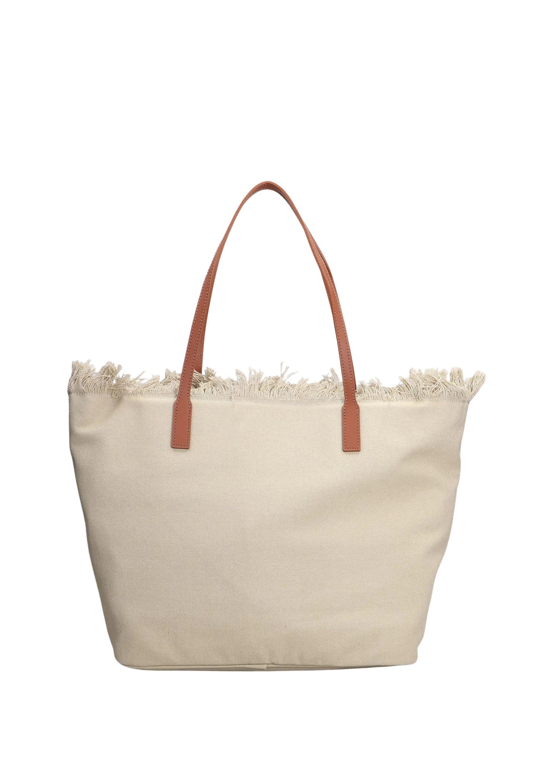 Tote City Bag Mid Fringe in tela beige
