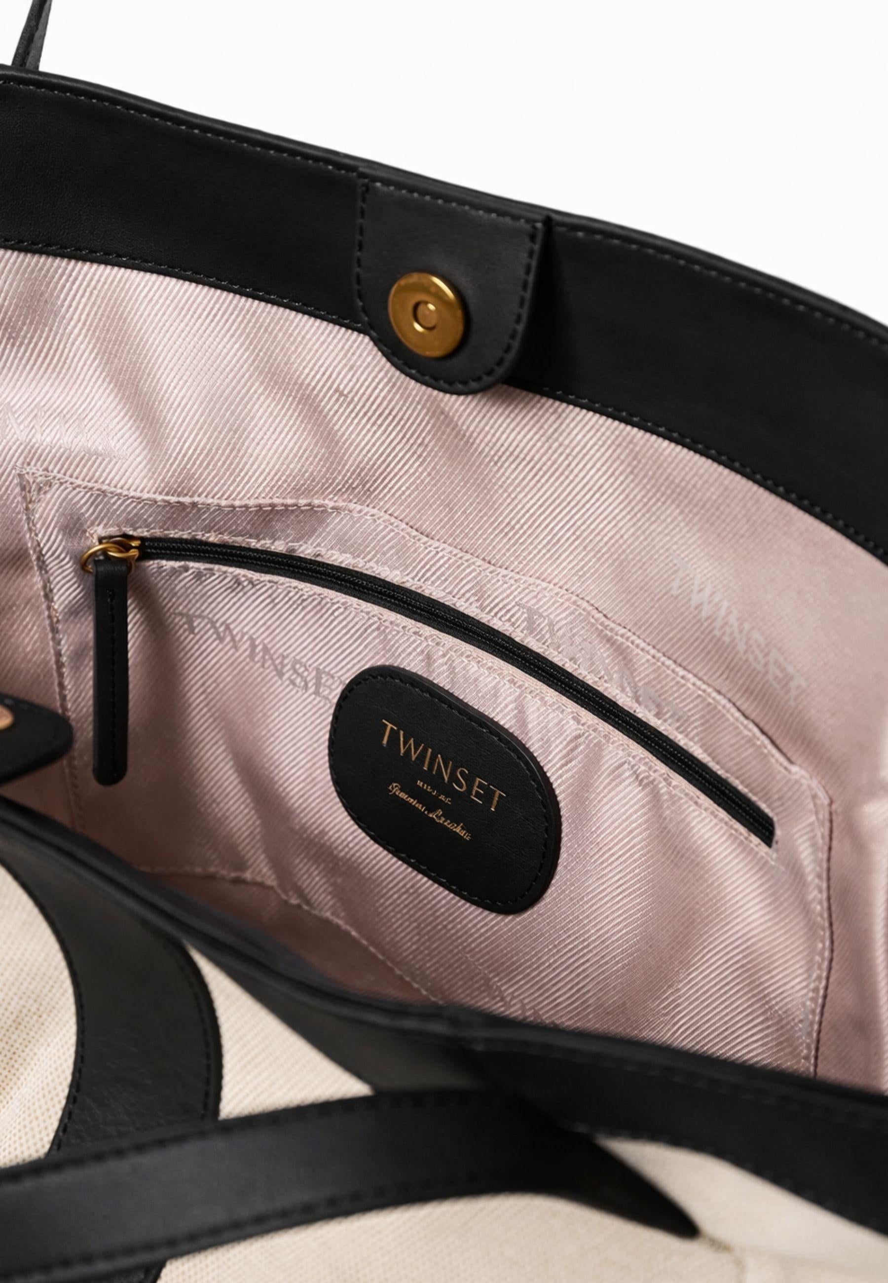 Borsa shopper in canvas e pelle