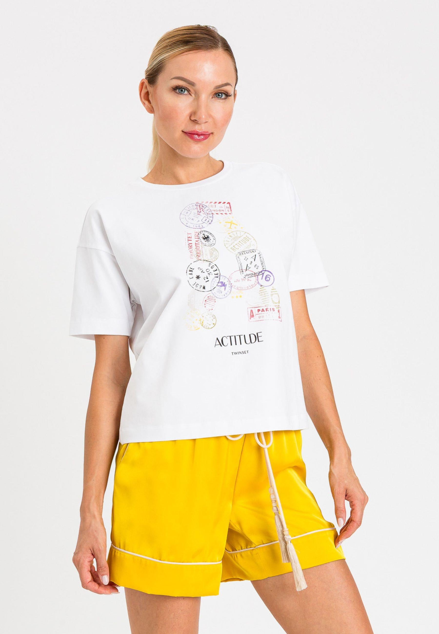 Twinset Actitude T-shirt con Stampa Passport - Bianco