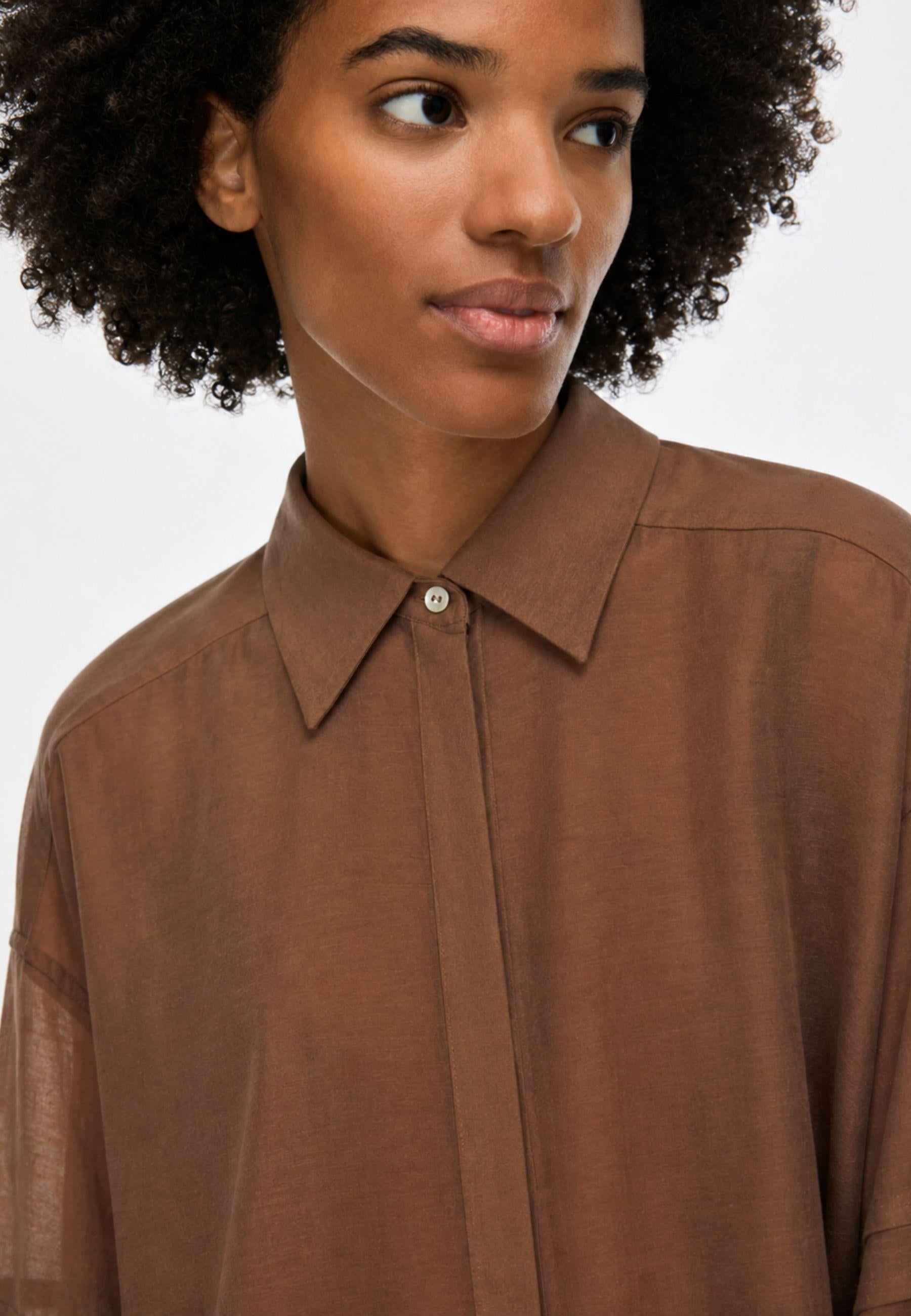 Camicia in misto seta e cotone - Marrone tabacco