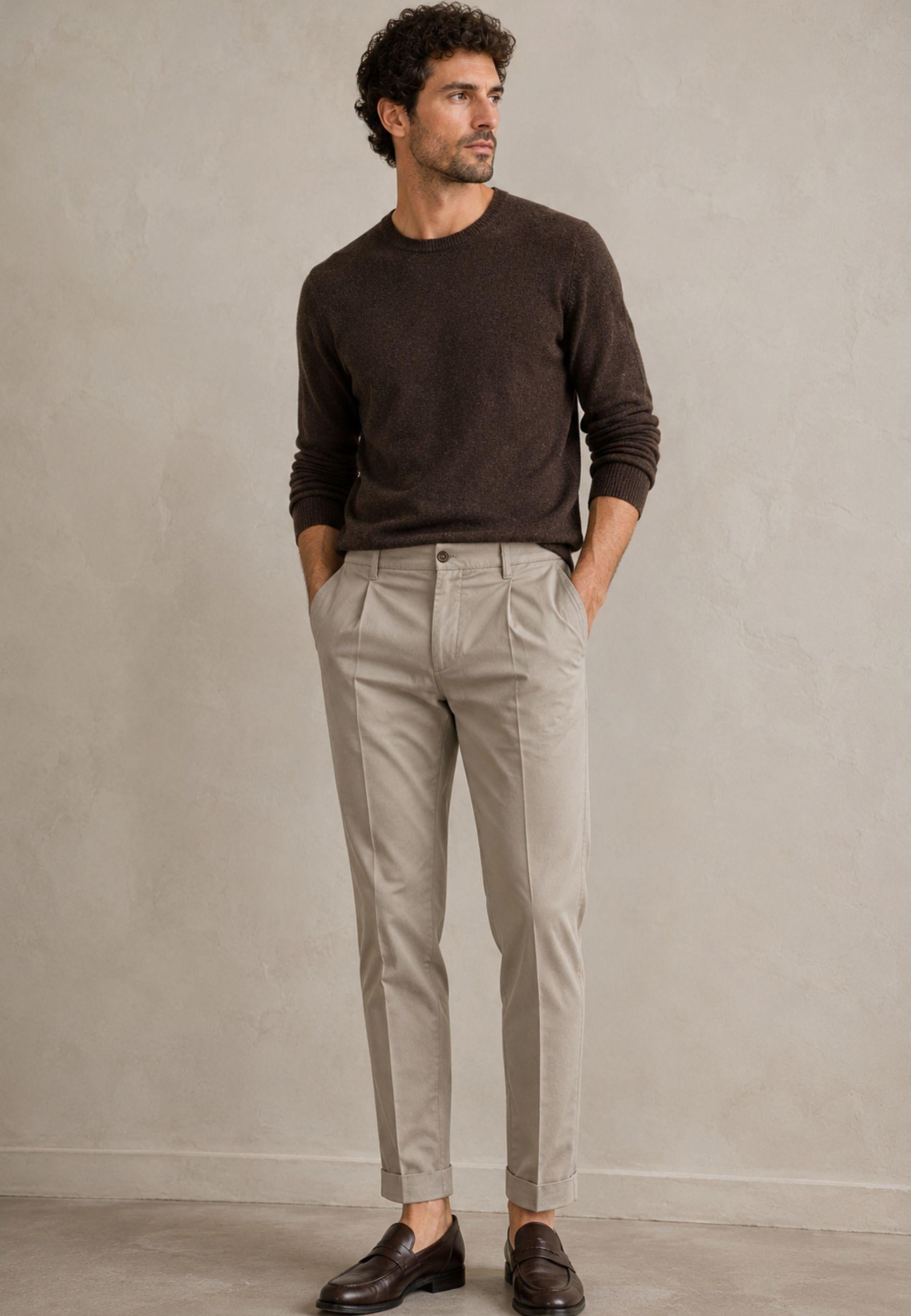 Pantalone Briglia Uomo in Cotone - Colore Fango Chiaro