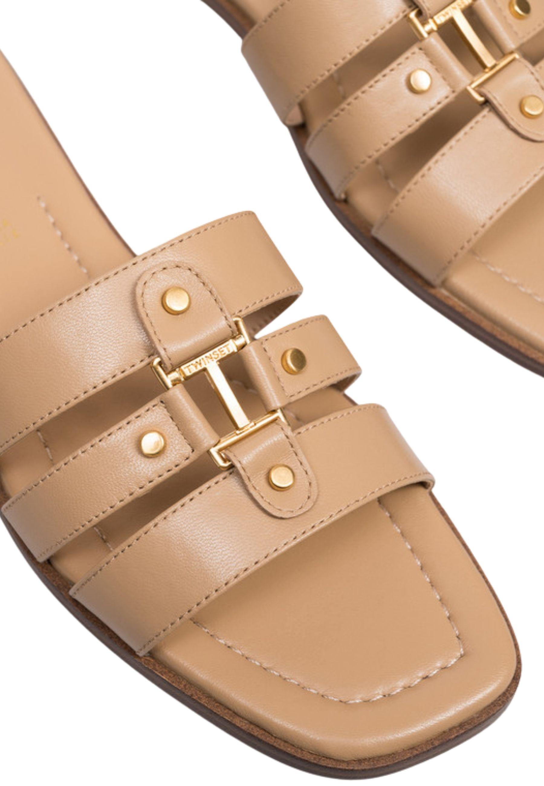 Sandali slide in pelle con logo