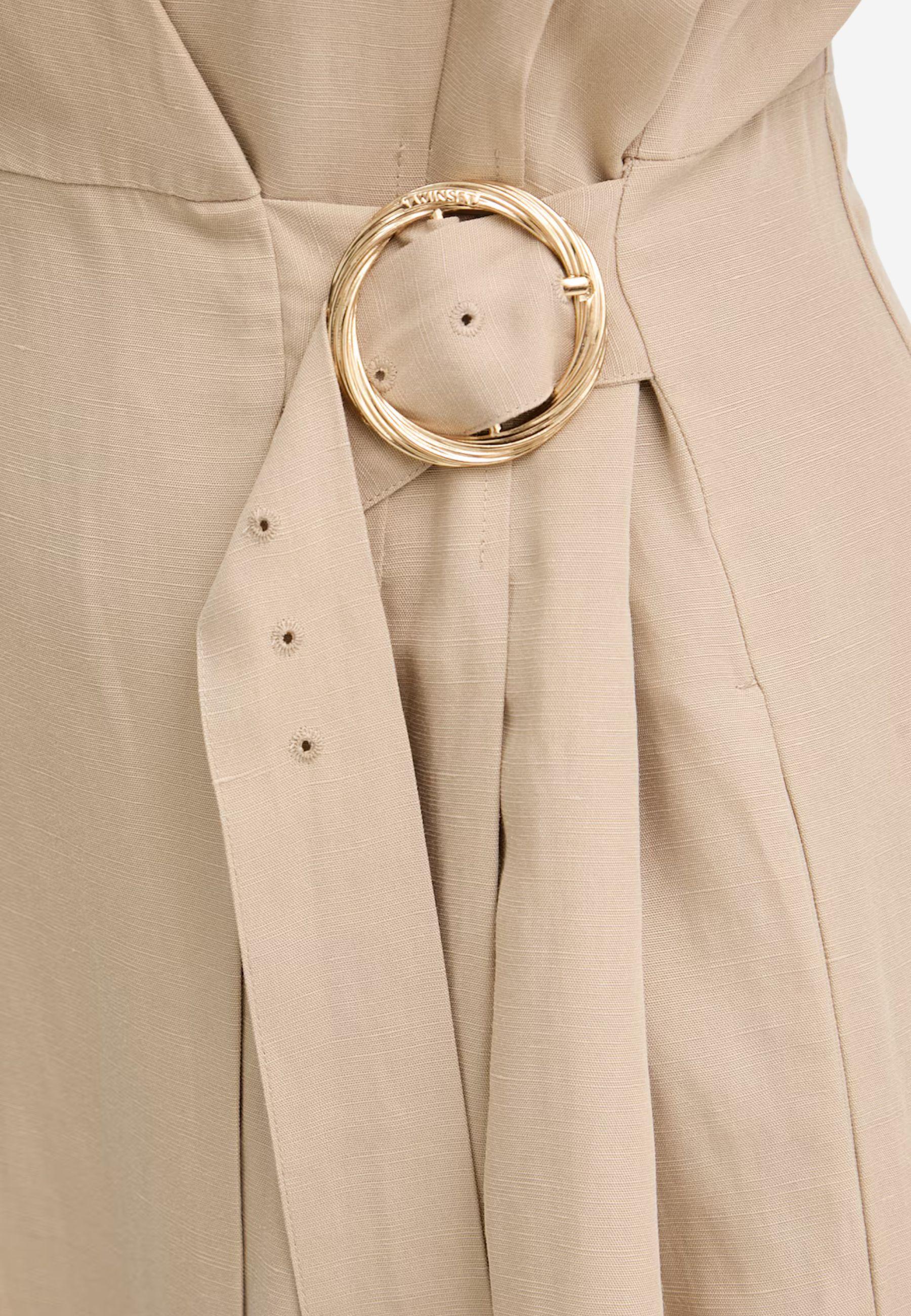 Abito midi beige Twinset in lyocell e lino