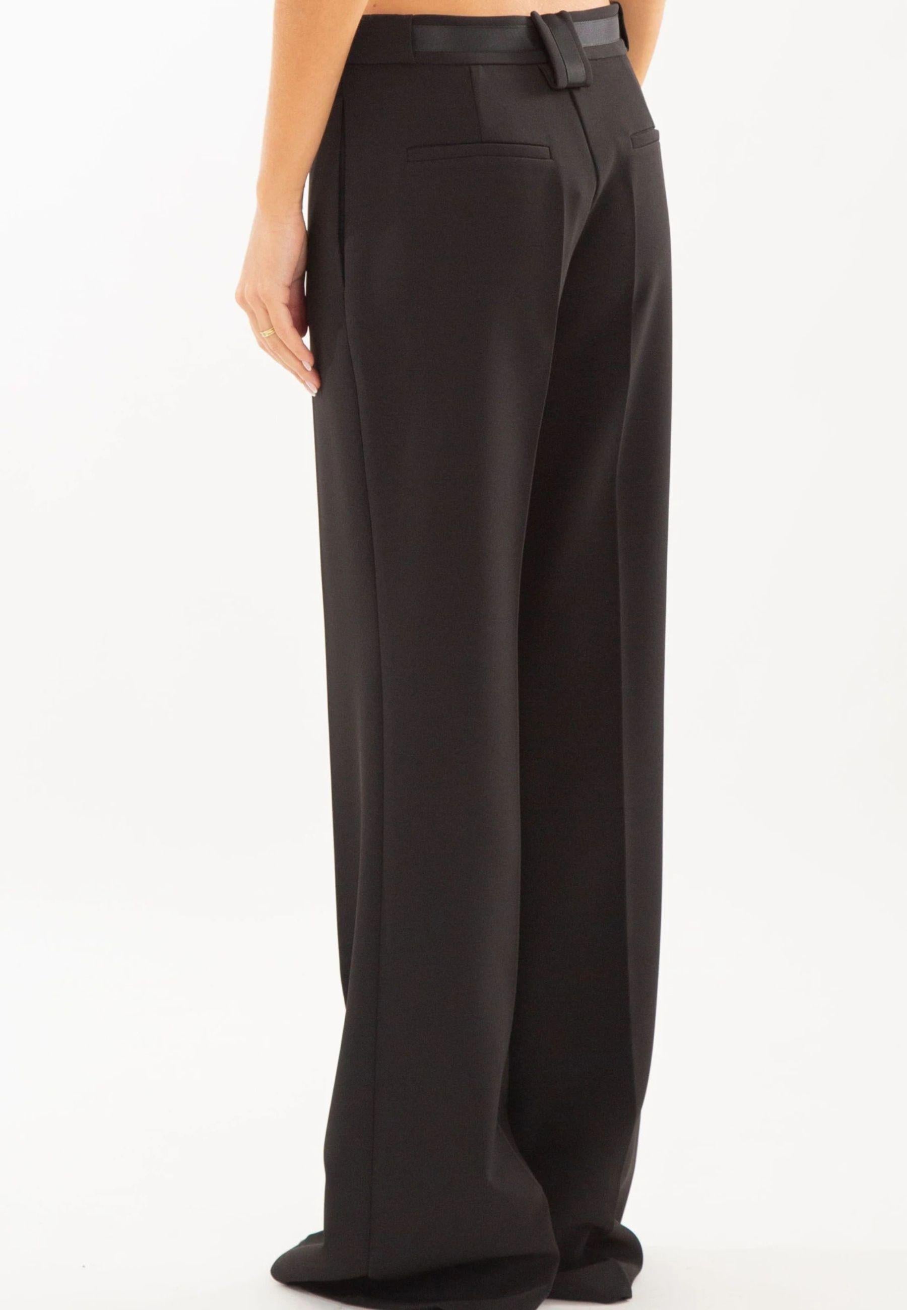 Pantalone nero a gamba dritta con cintura logata