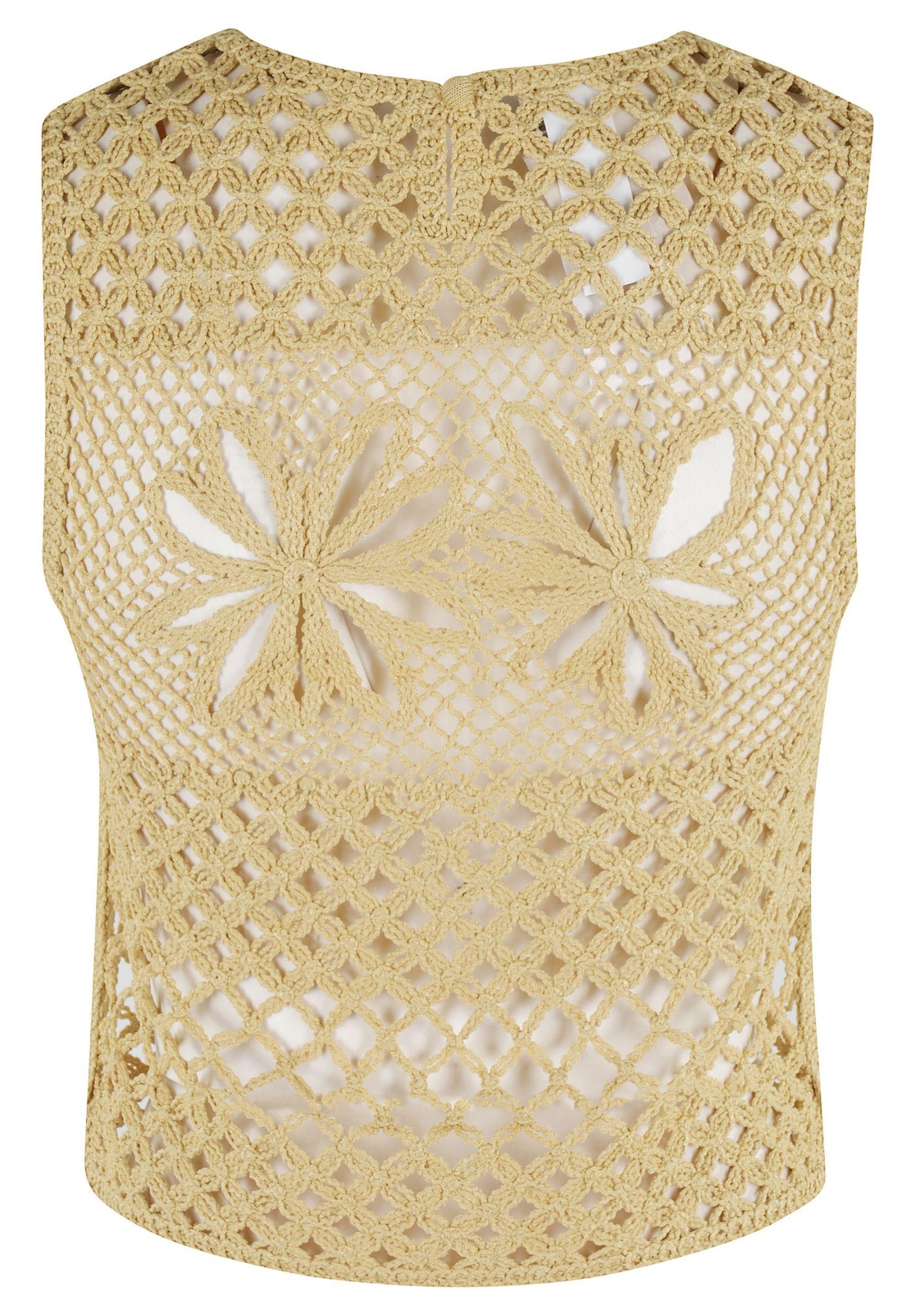 Top smanicato in crochet traforato con motivo floreale