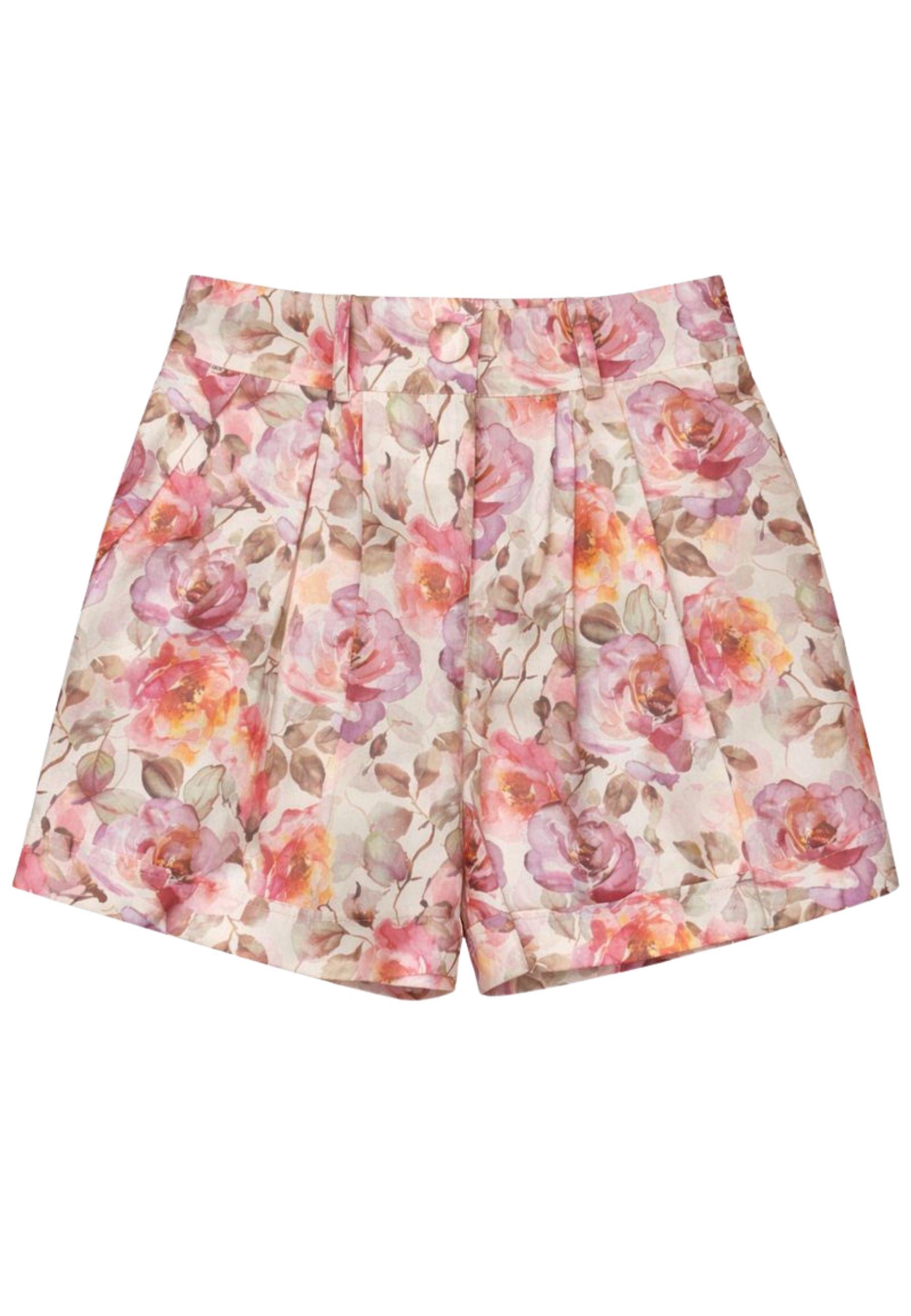 Shorts floreali in cotone stretch a vita regolare