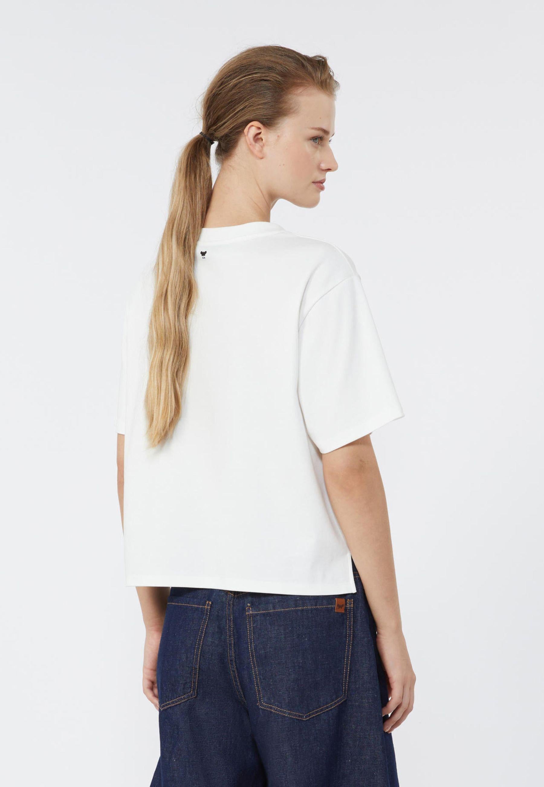 T-shirt boxy in puro cotone con stampa di collezione
