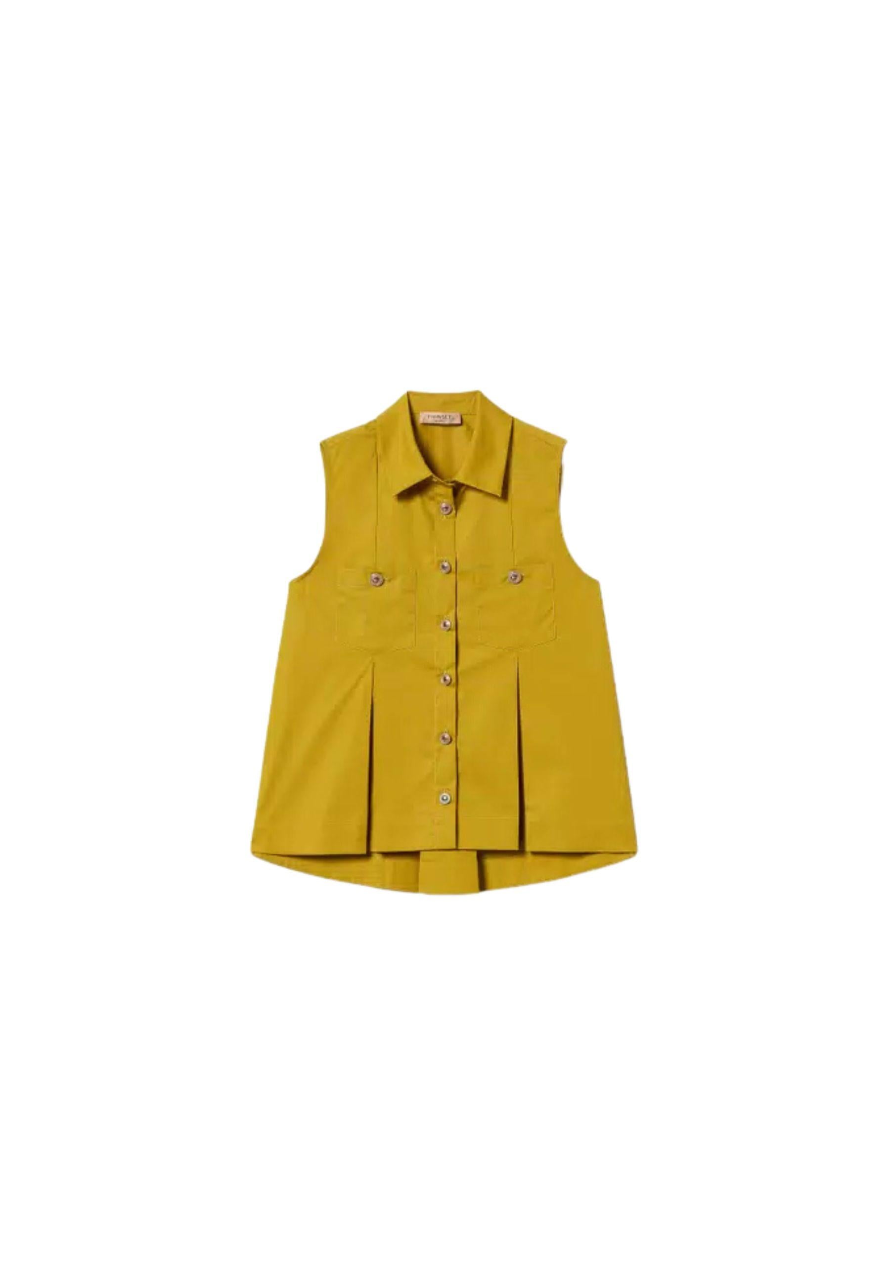 Camicia in popeline di cotone stretch con tasche