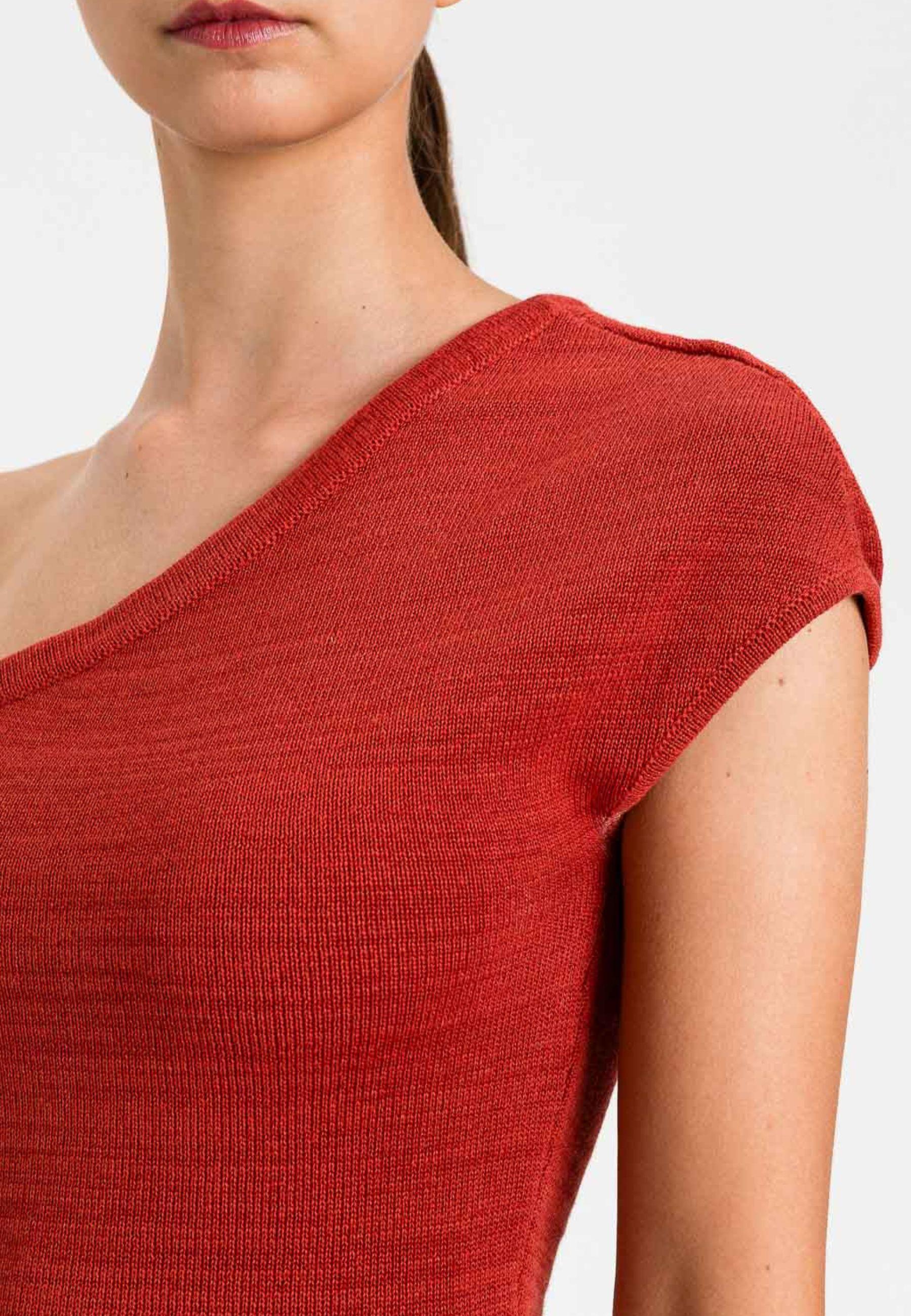 Twinset Top Monospalla in Maglia - Rosso Mattone