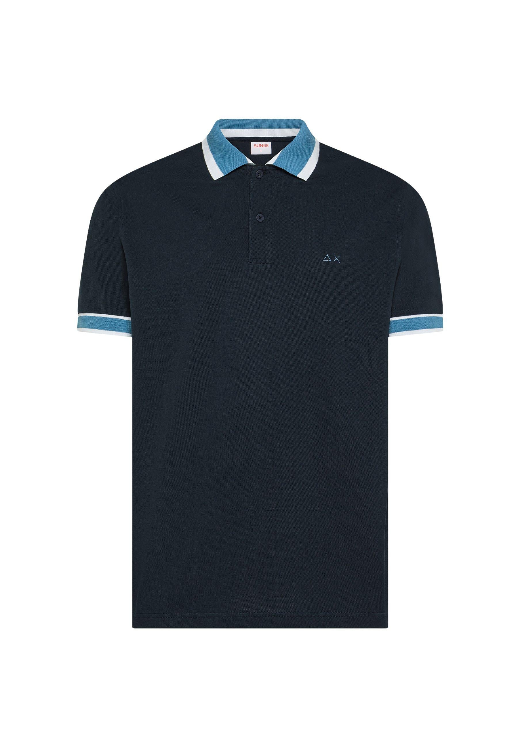 Polo SUN68 in cotone stretch con profili a contrasto