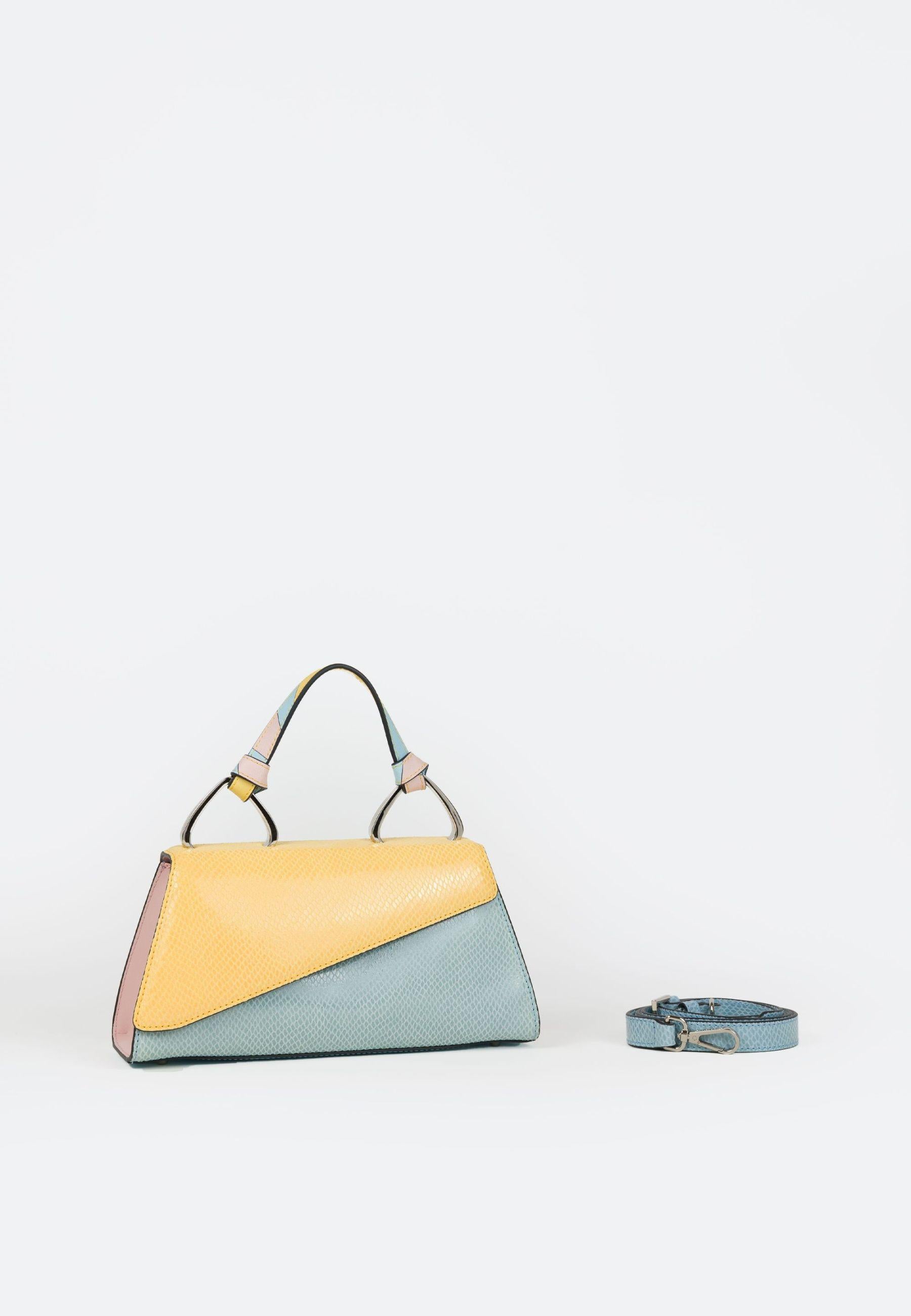 Borsa a mano PETIT IBISCO in vitello stampa pitone color block