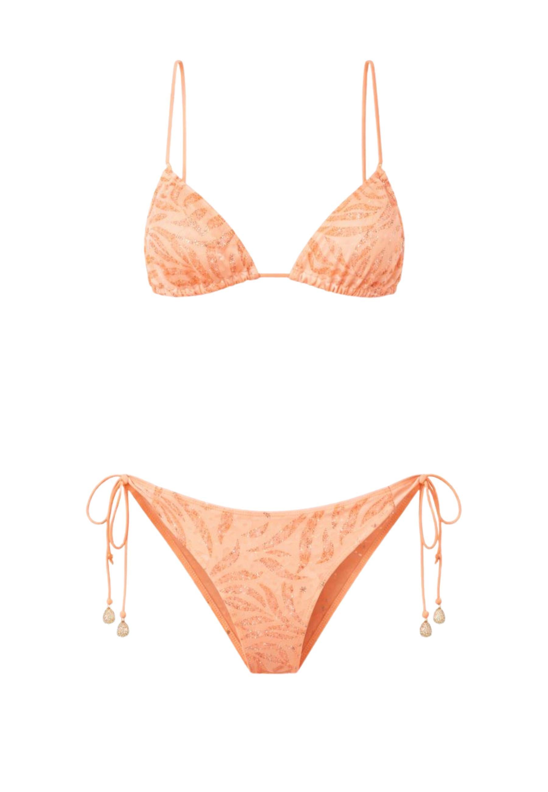 Bikini triangolo in maglina lamé rosa pesca
