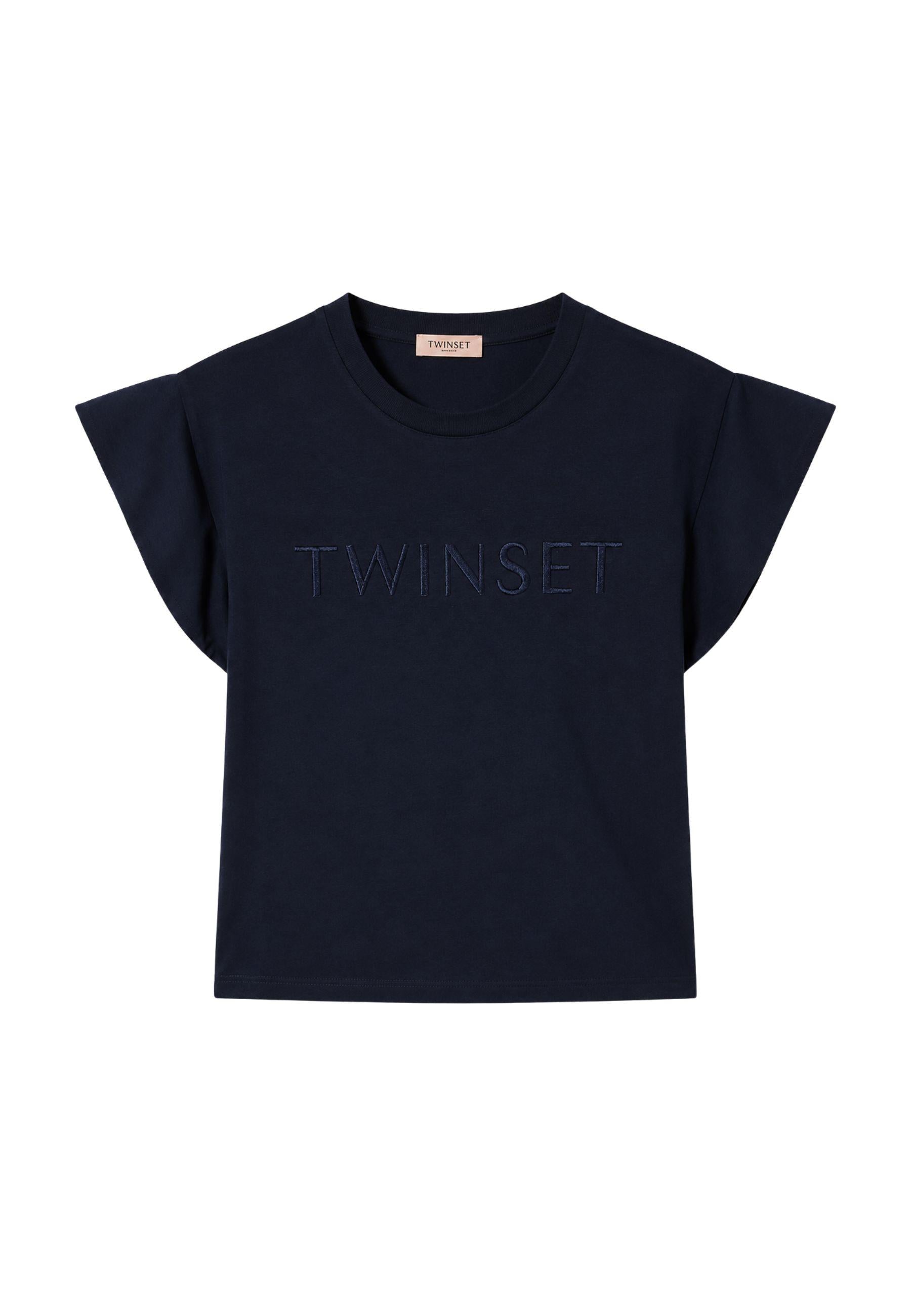 T-shirt Twinset Blu Navy con Logo Ricamato